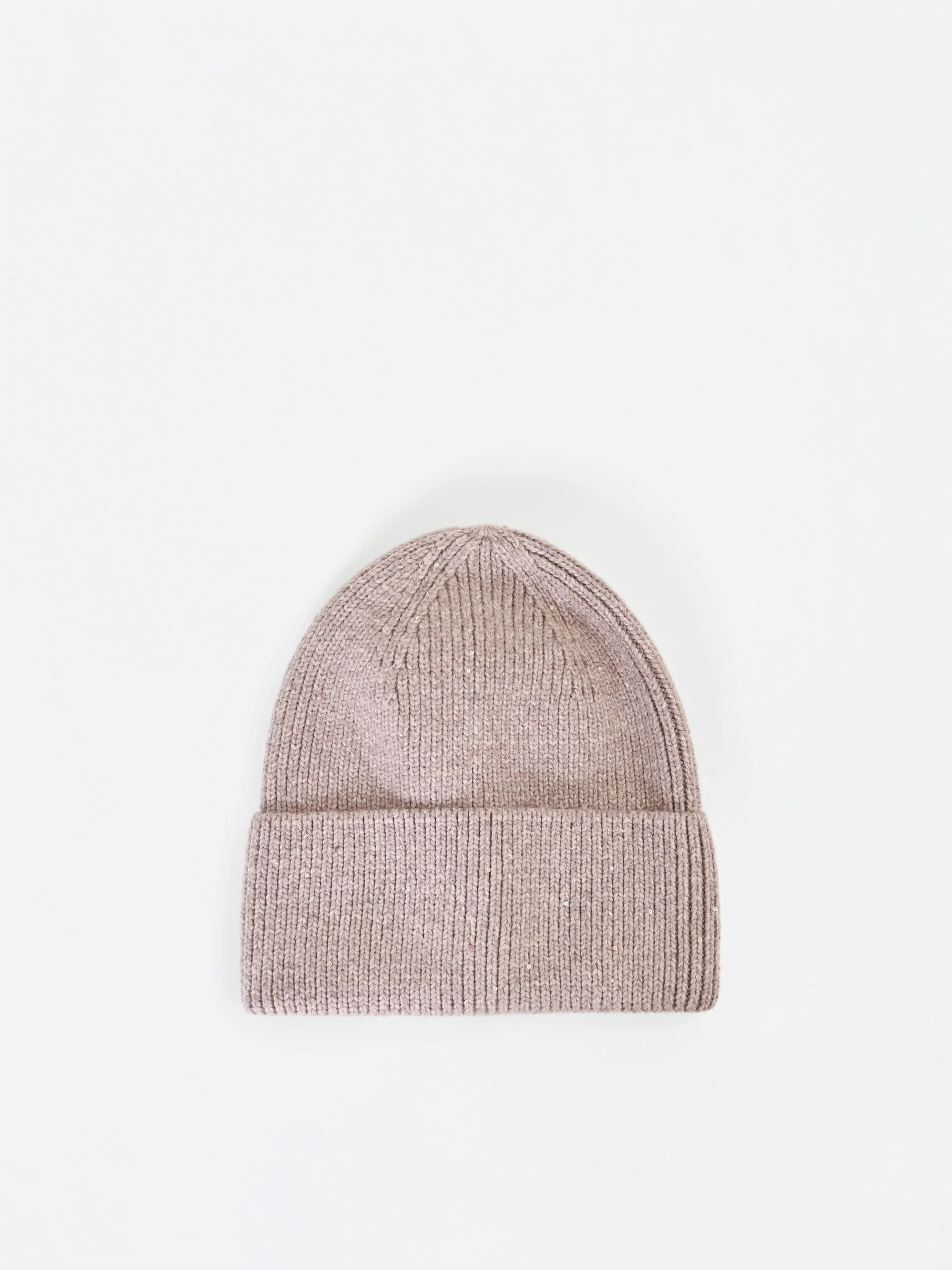 Cappellino beanie tortora beige con paillettes - Image 3