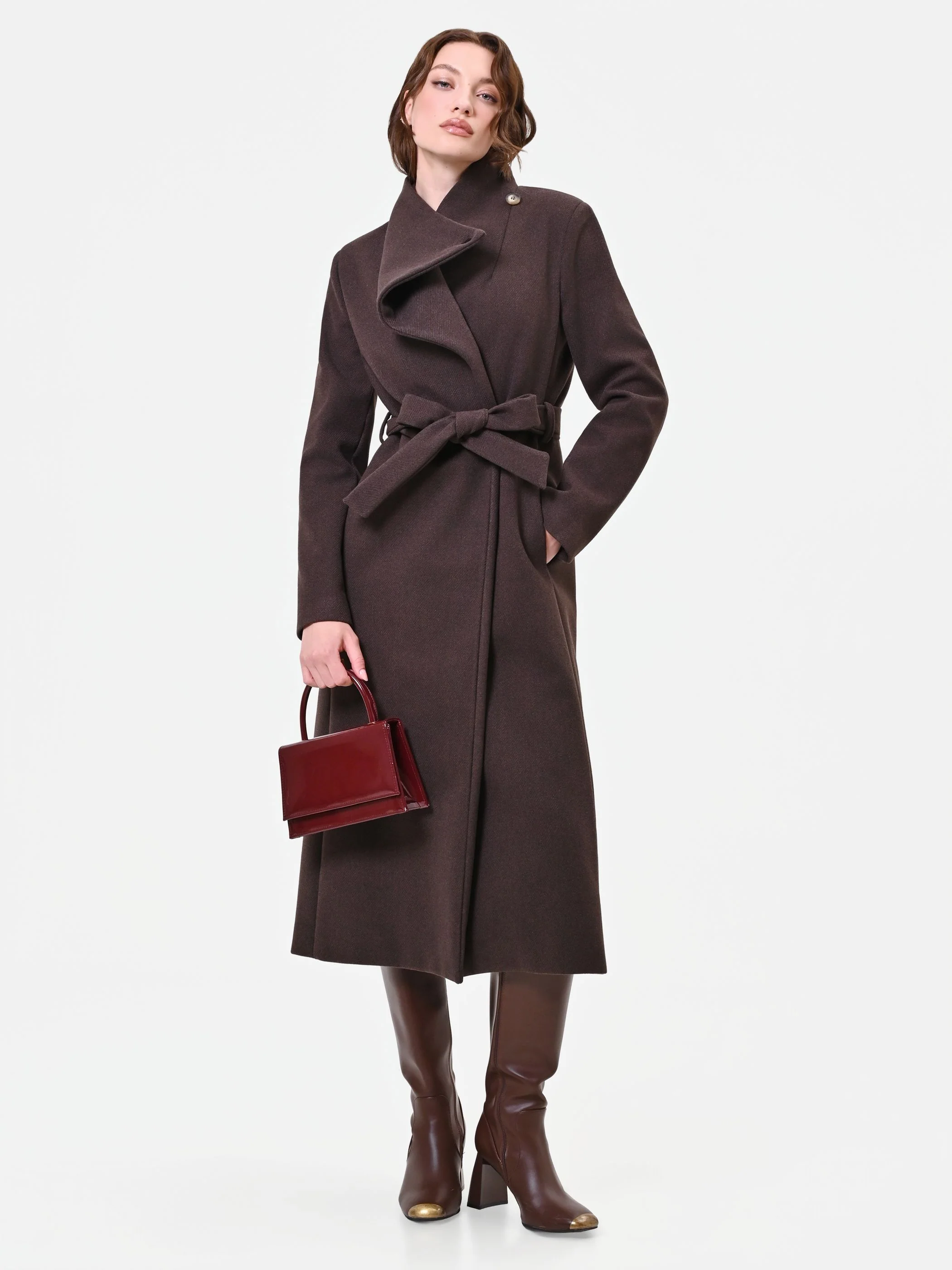 Cappotto lungo marrone moro a portafoglio - Image 5