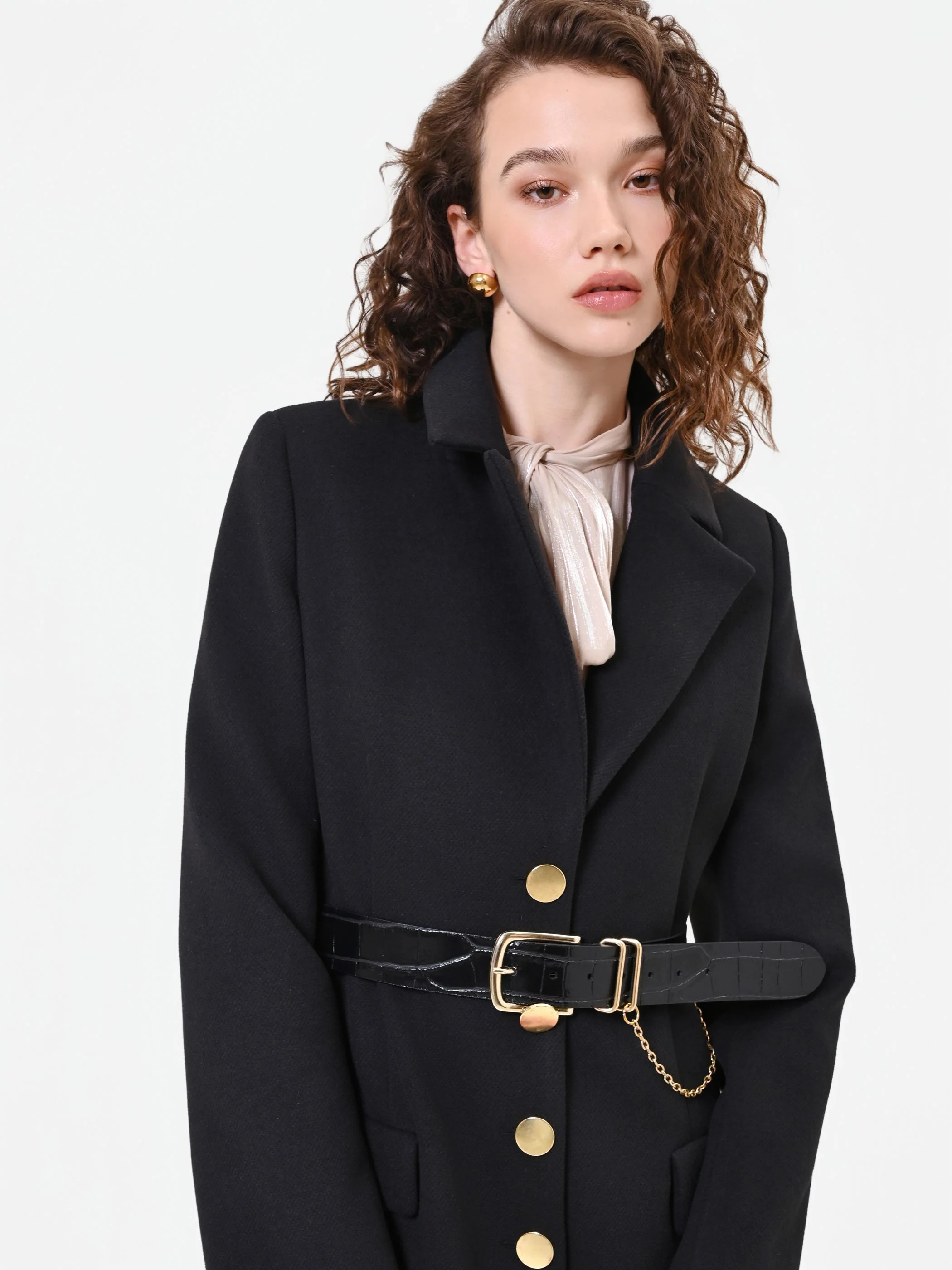 Cappotto lungo nero con inserto effetto pelliccia - Image 6