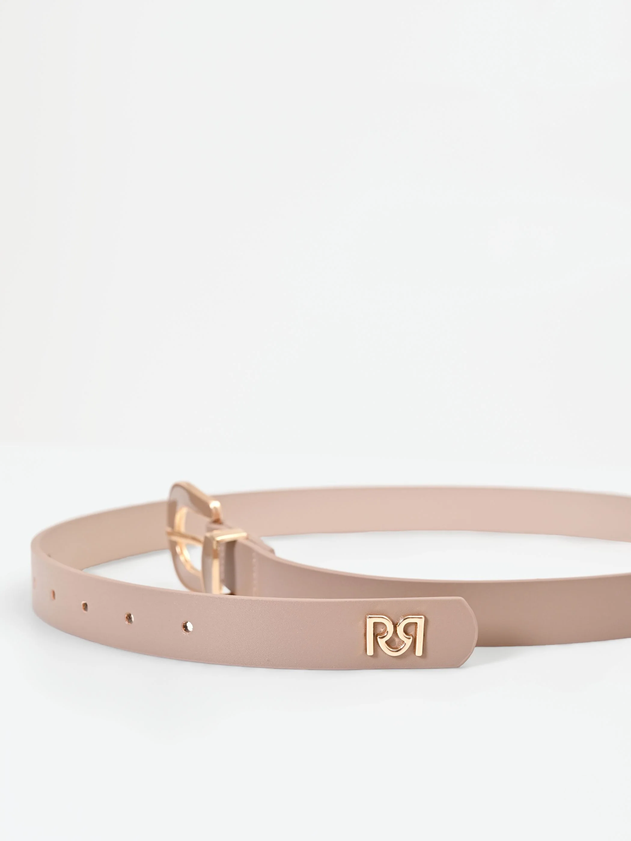 Cintura sottile tortora beige con fibbia sagomata