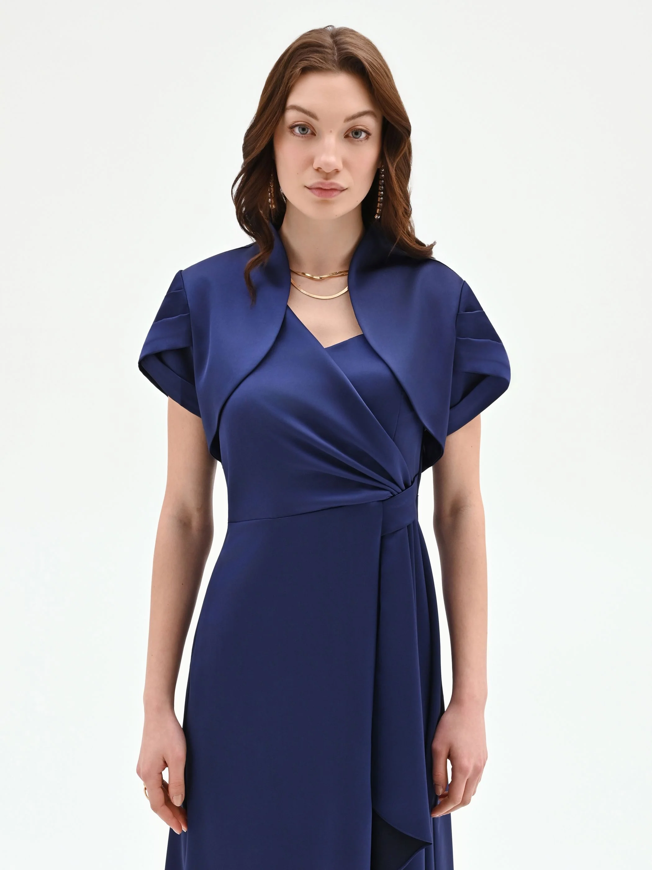 Coprispalla atelier bolero blu indaco con collo sciallato - Image 2