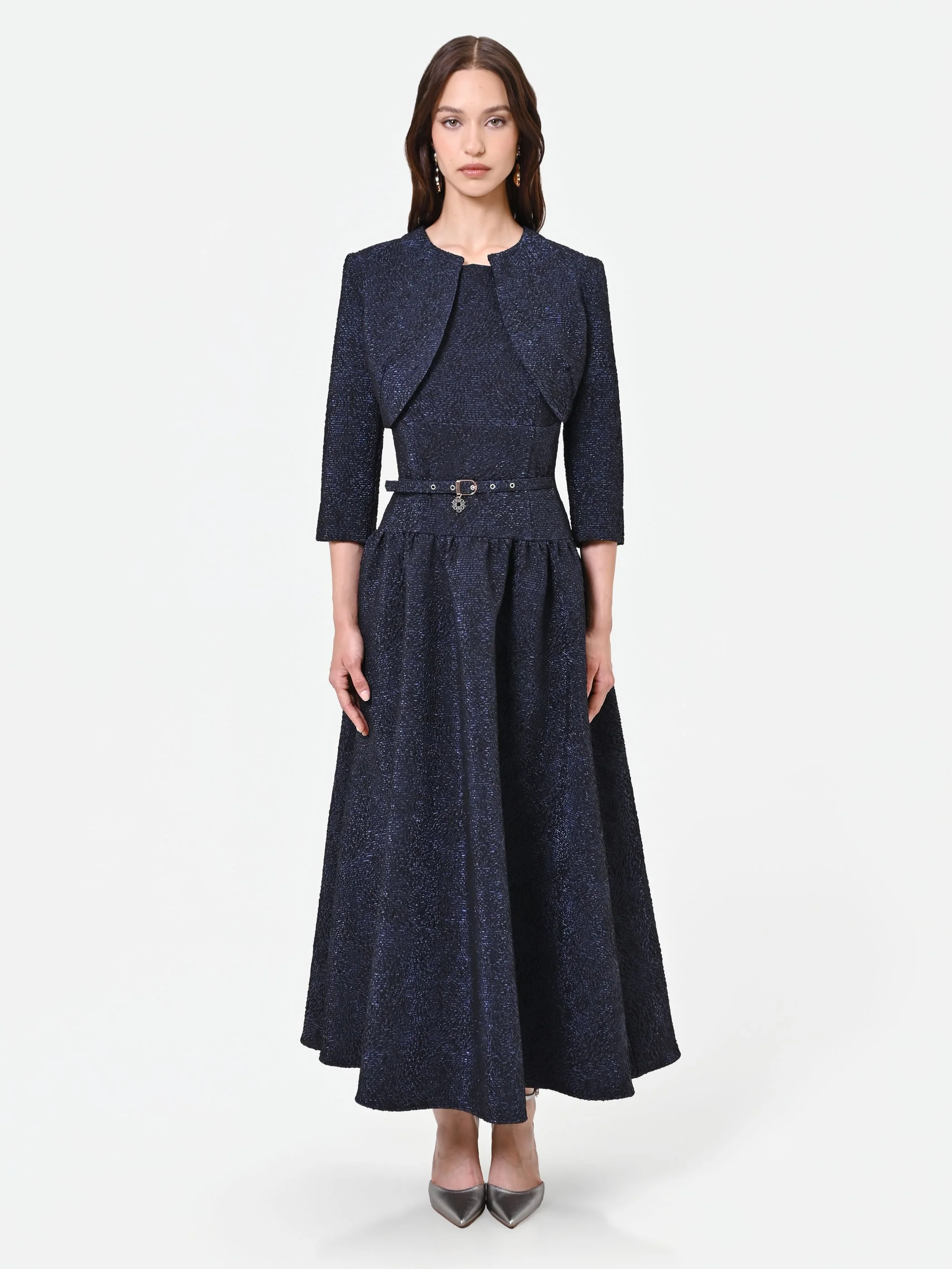 Coprispalla blu navy in tessuto jacquard