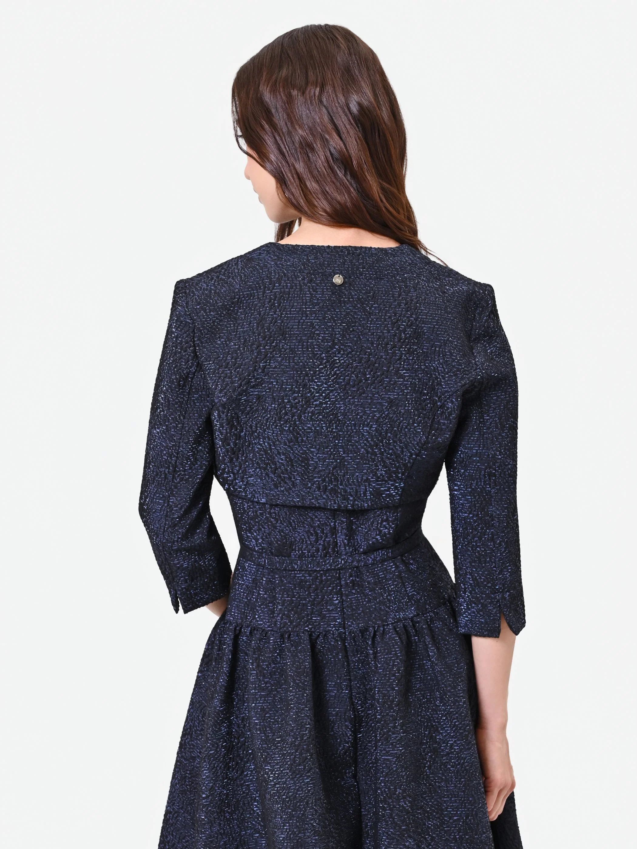 Coprispalla blu navy in tessuto jacquard - Image 2