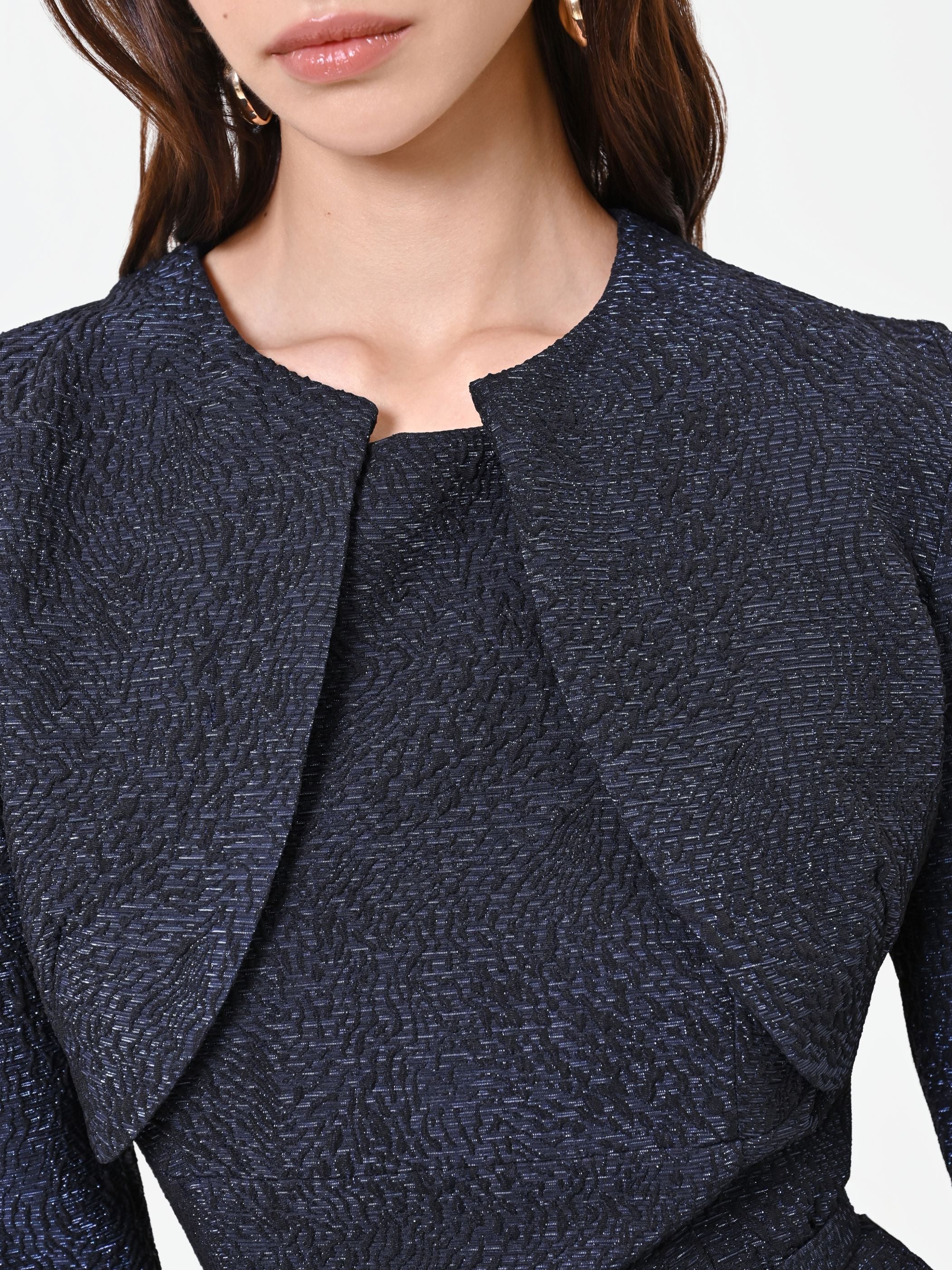 Coprispalla blu navy in tessuto jacquard - Image 5