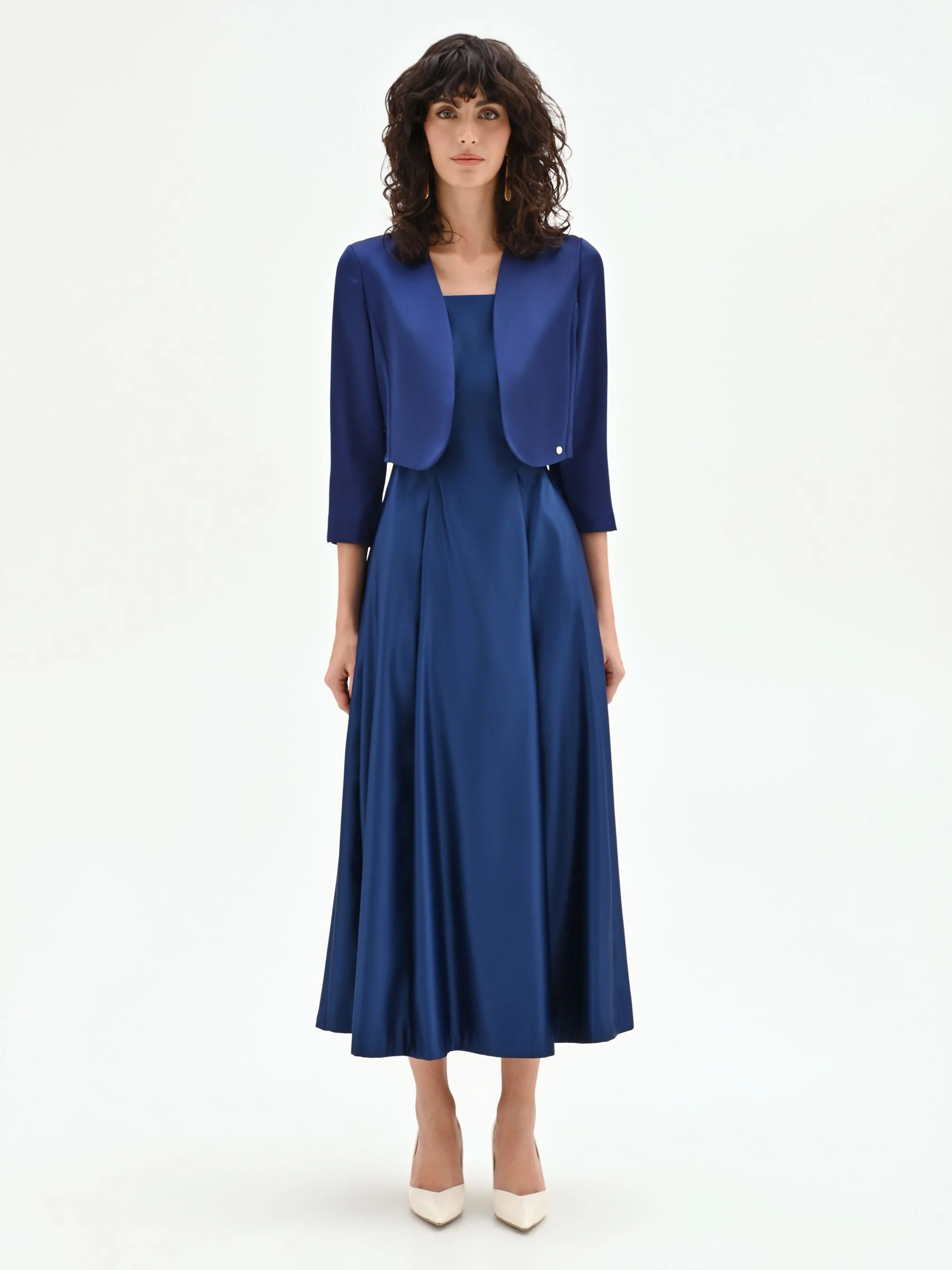 Coprispalle bolero blu in raso strutturato