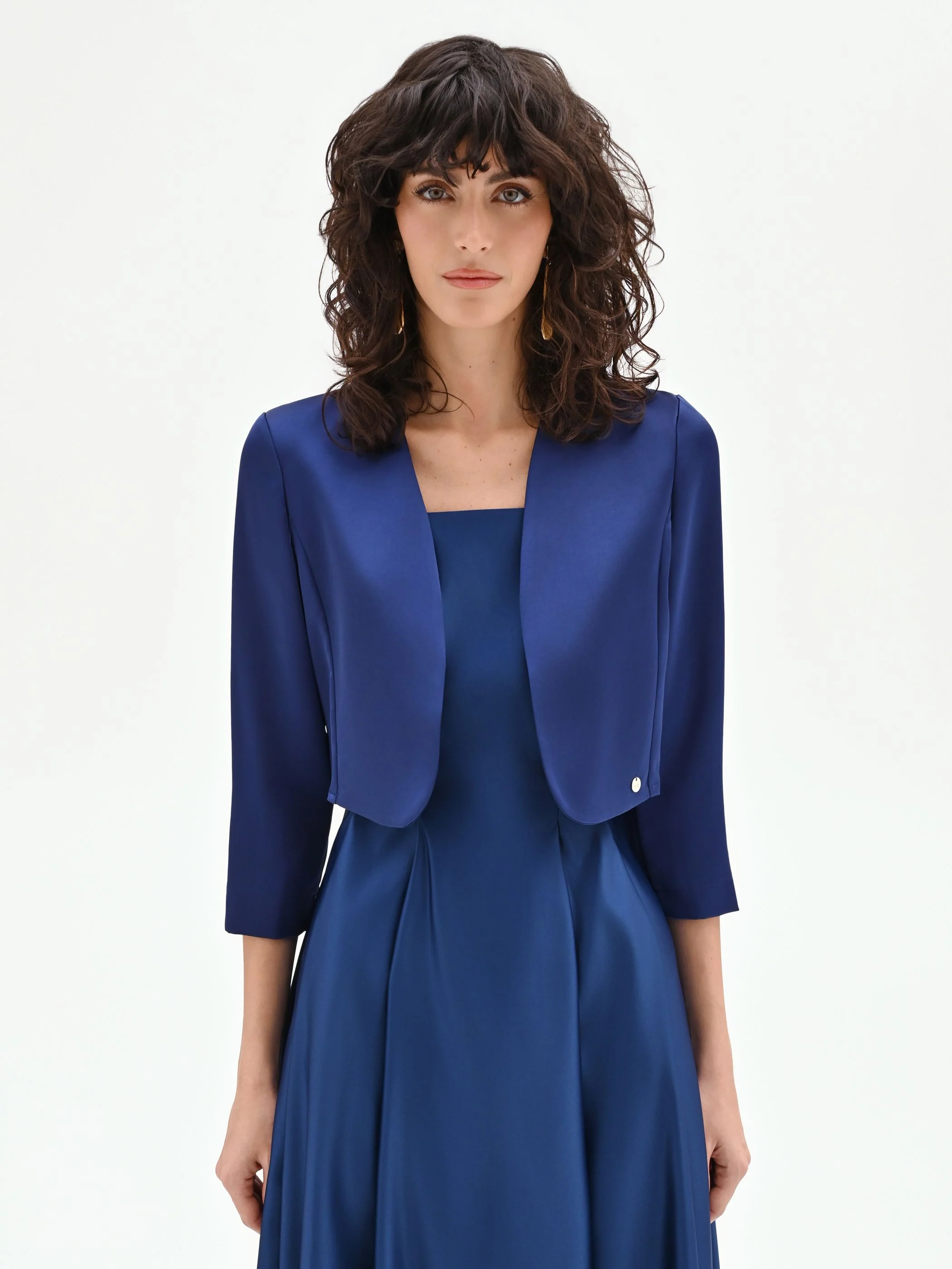 Coprispalle bolero blu in raso strutturato - Image 2