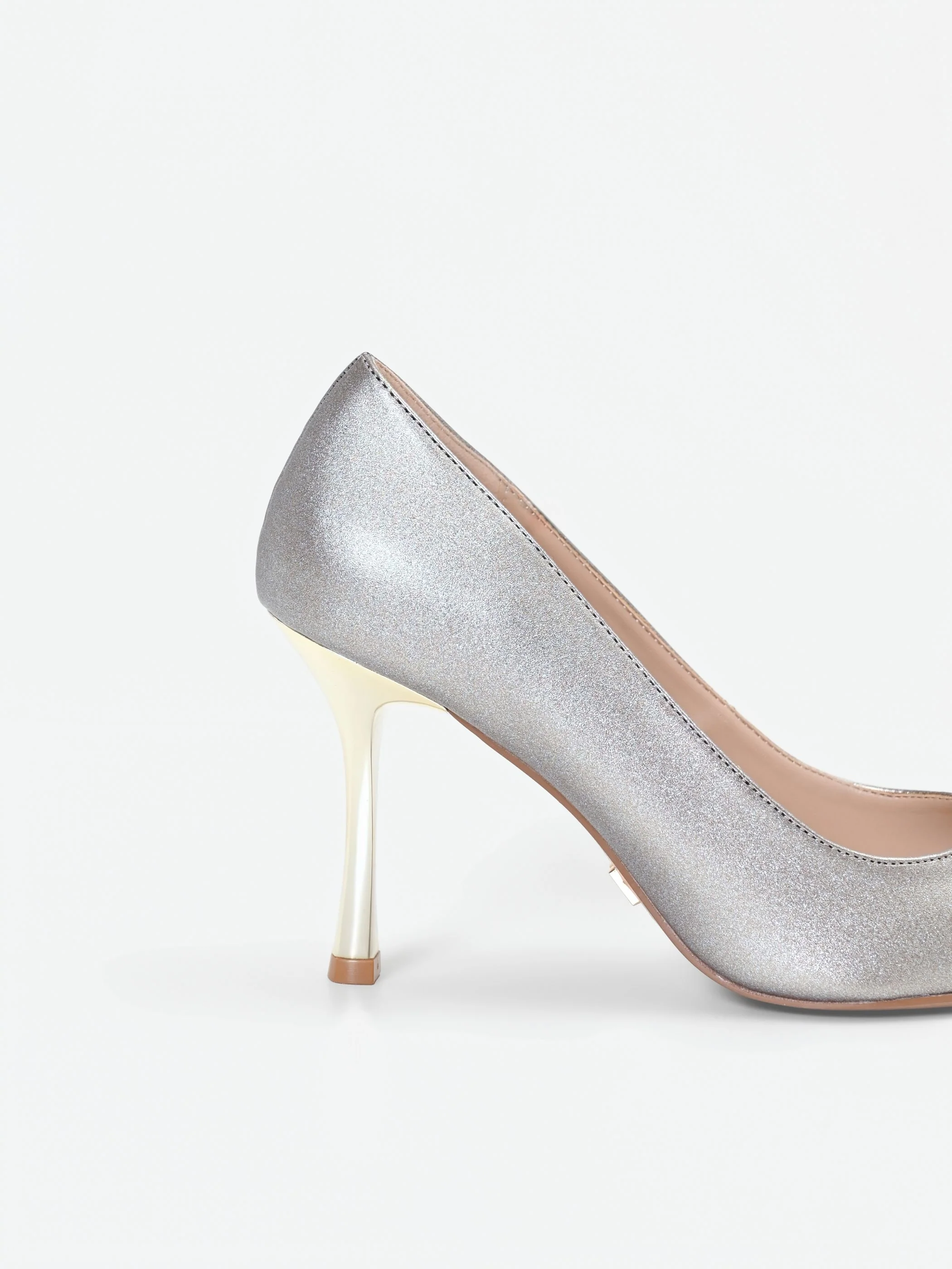 Décolleté a punta argento con tacco specchiato oro - Image 3