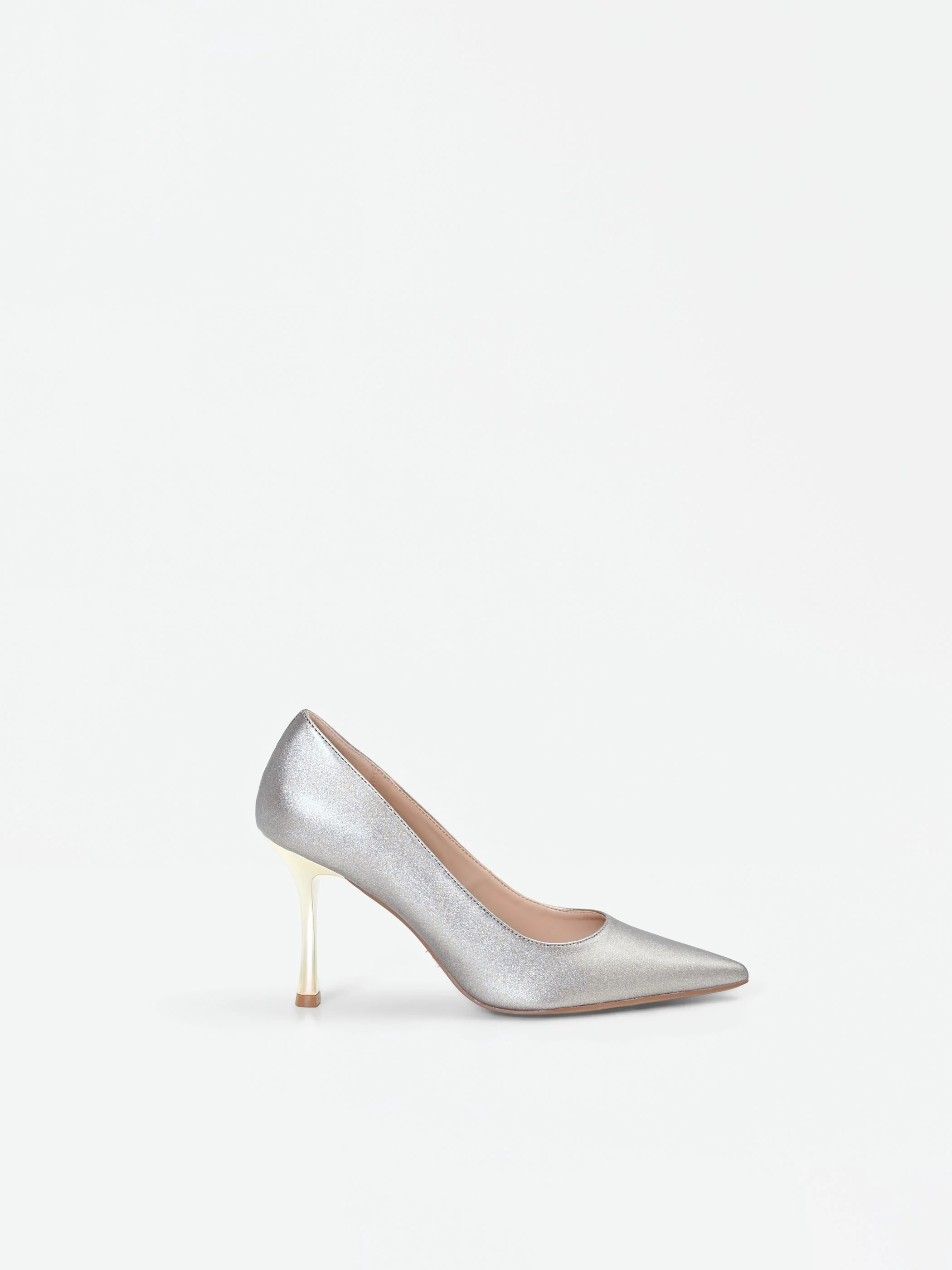 Décolleté a punta argento con tacco specchiato oro - Image 5