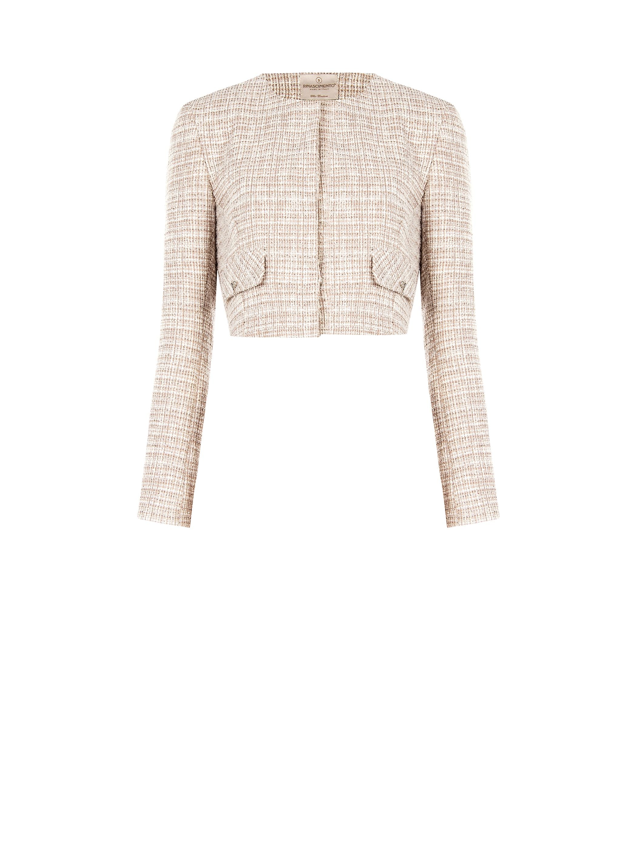 Giacca beige chiaro in tweed con tasche applicate - Image 6