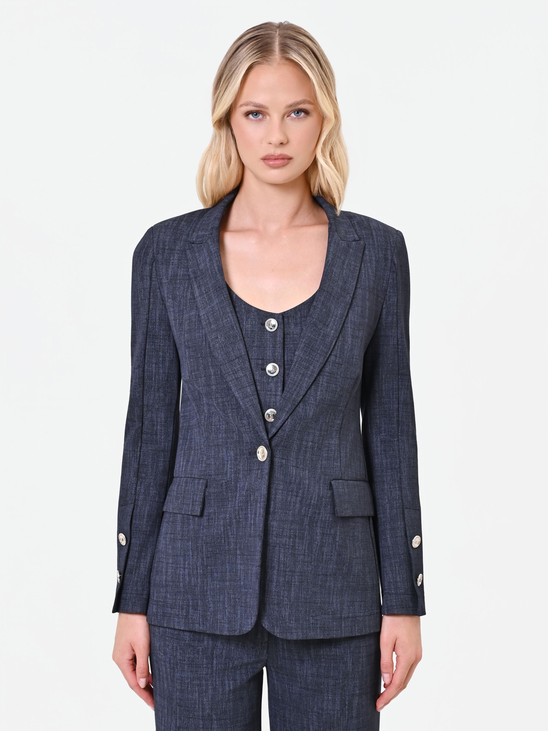 Giacca blazer blu navy in punto milano - Image 2