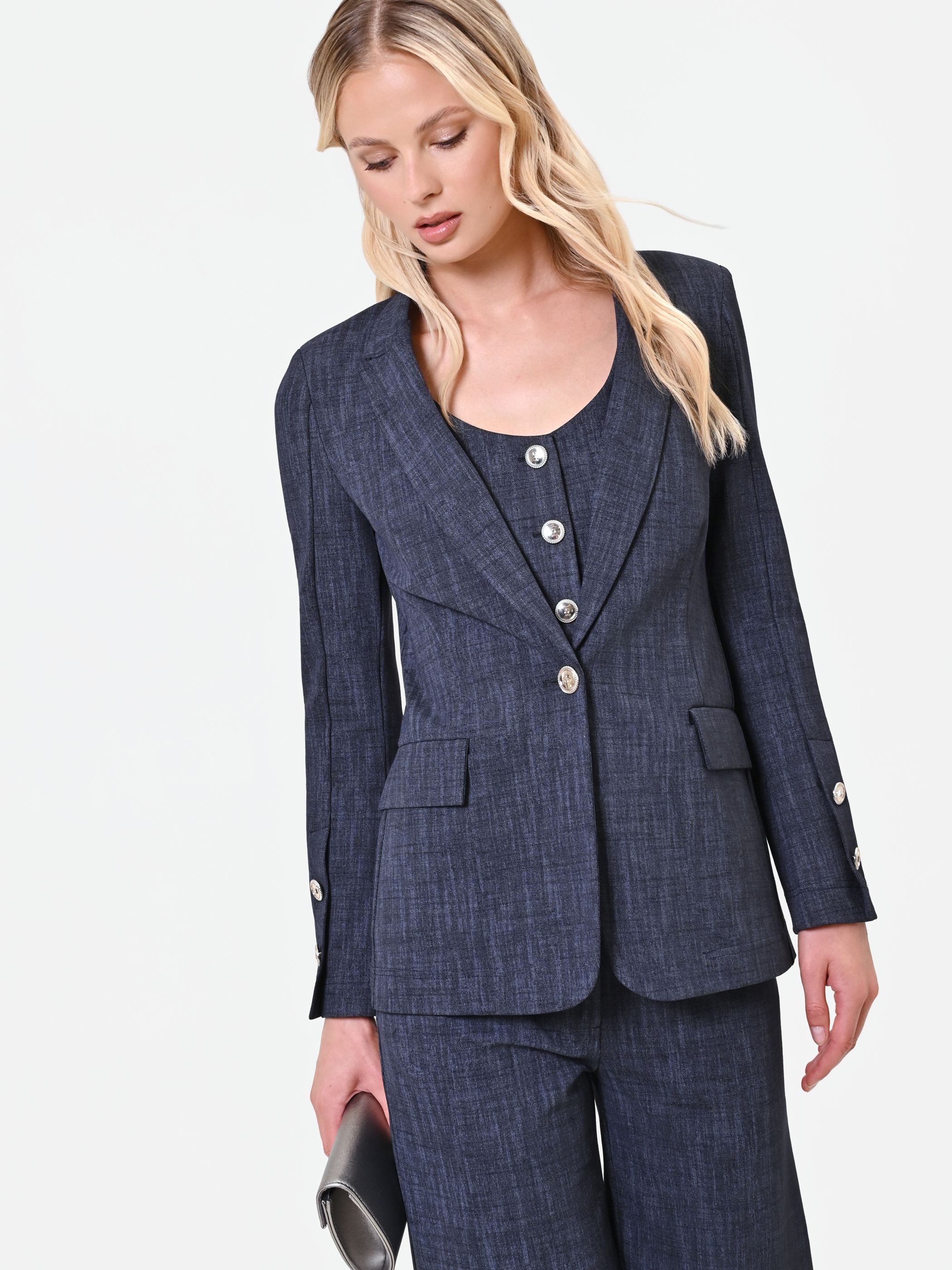 Giacca blazer blu navy in punto milano - Image 6