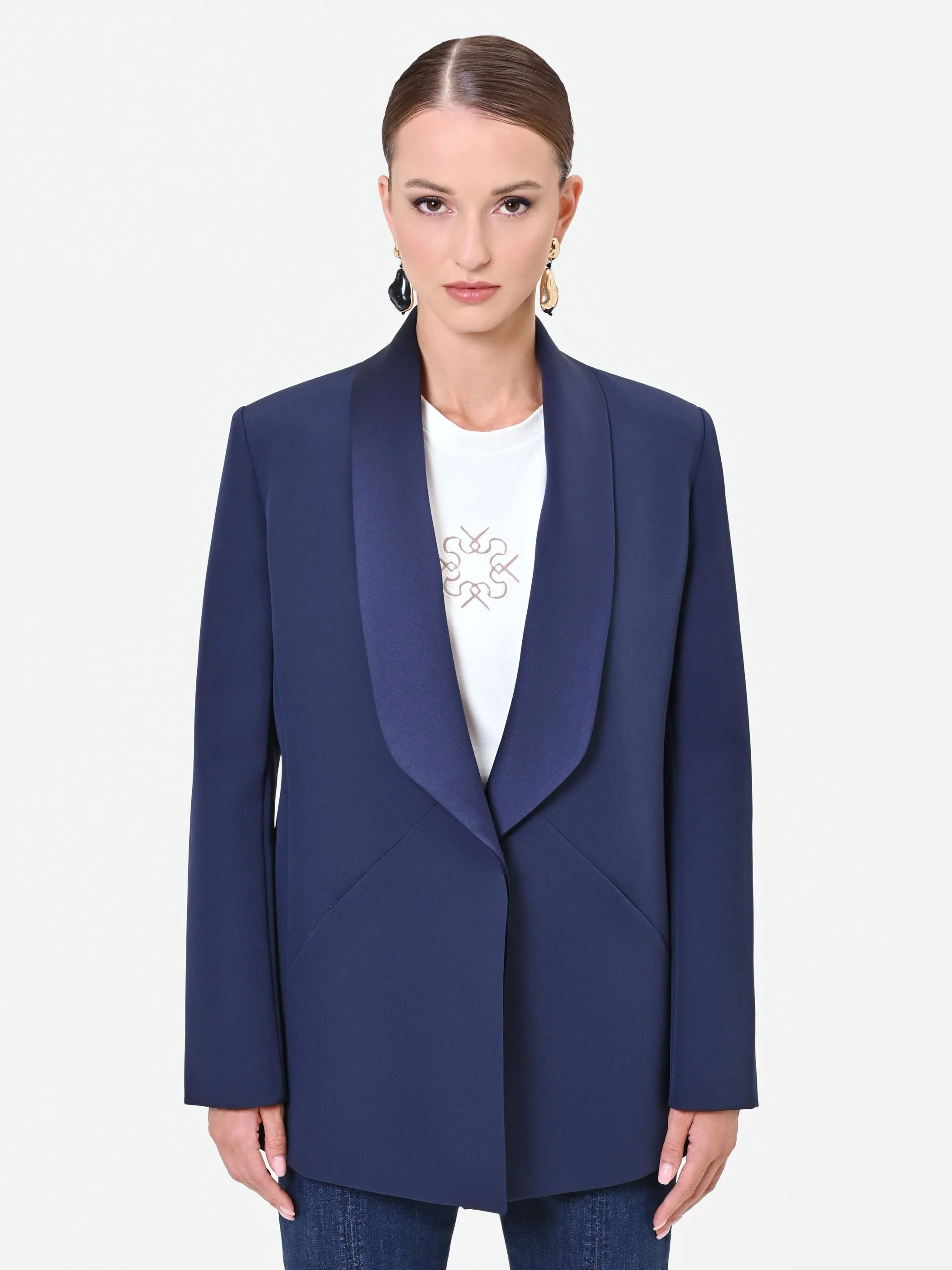 Giacca blu navy con collo a scialle - Image 2