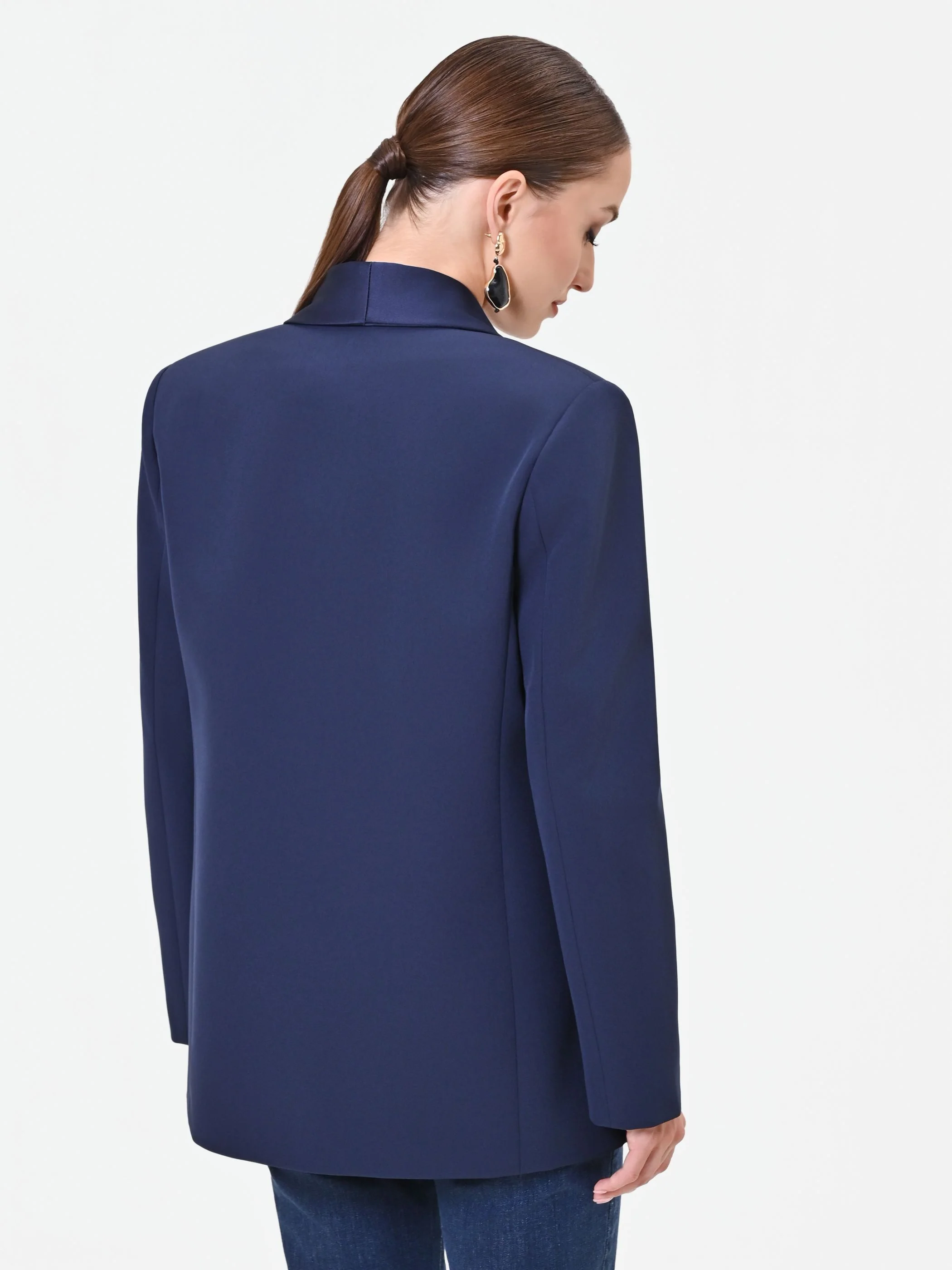 Giacca blu navy con collo a scialle - Image 3