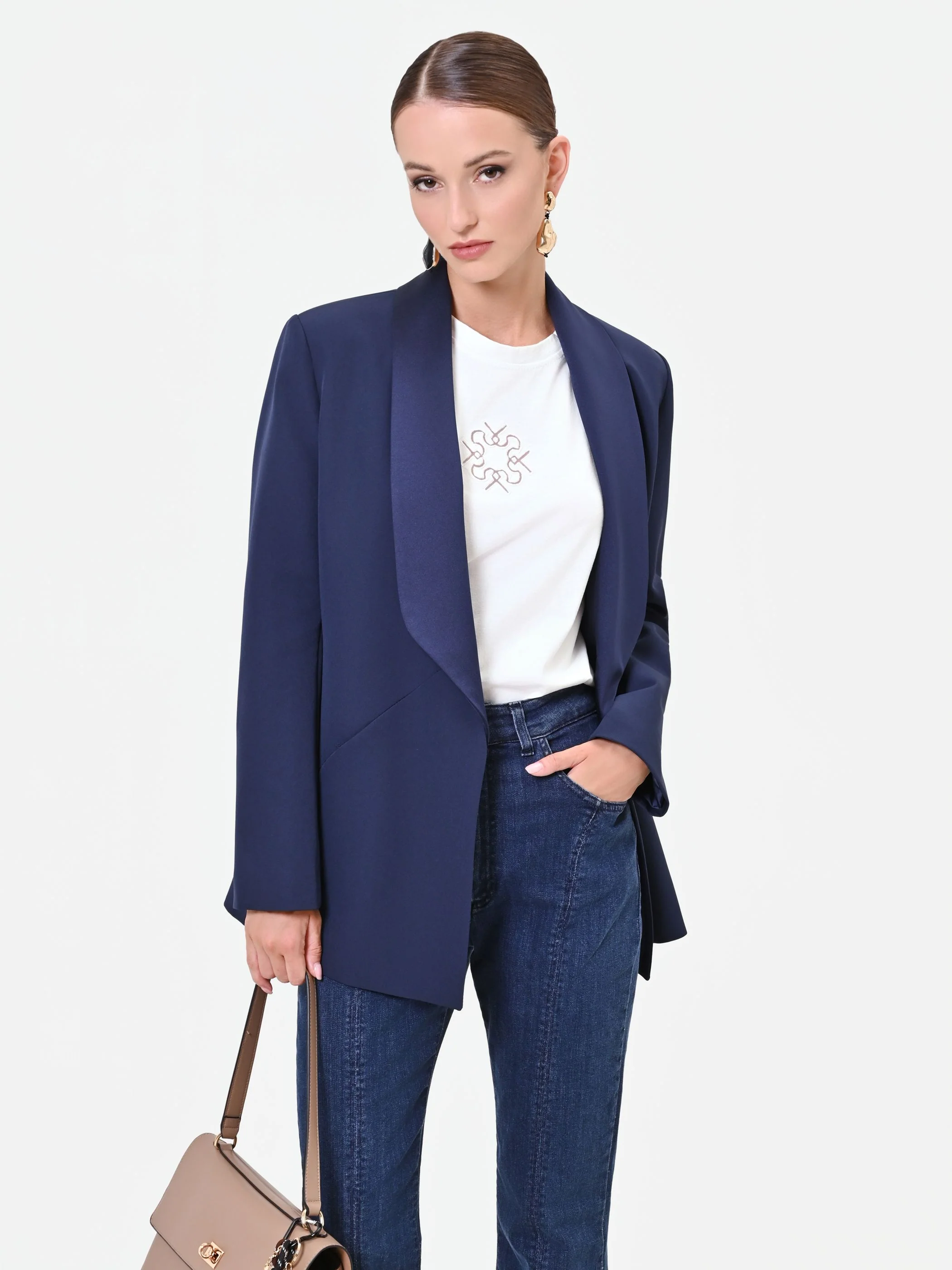 Giacca blu navy con collo a scialle - Image 6