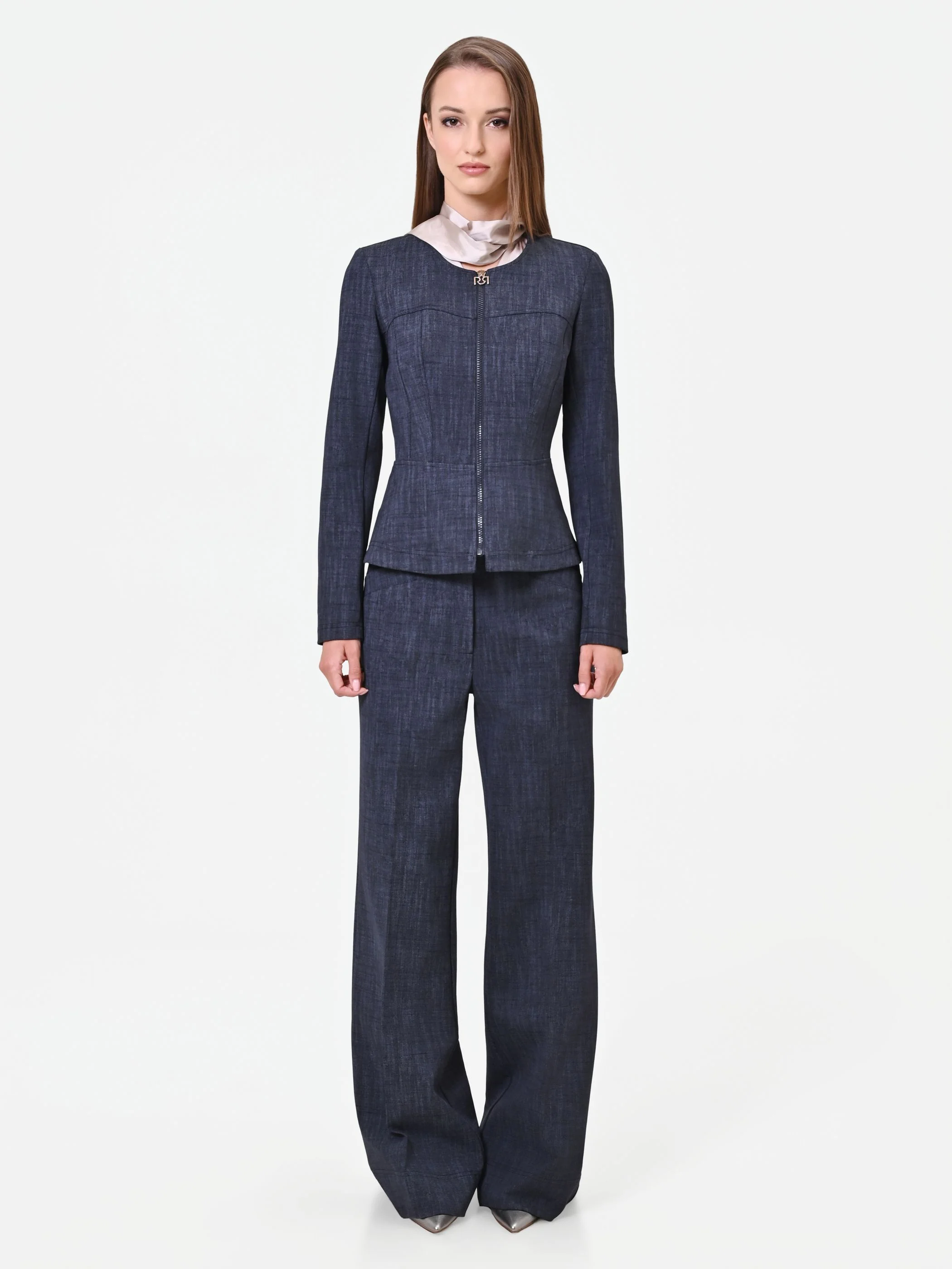 Giacca blu navy sciancrata con zip