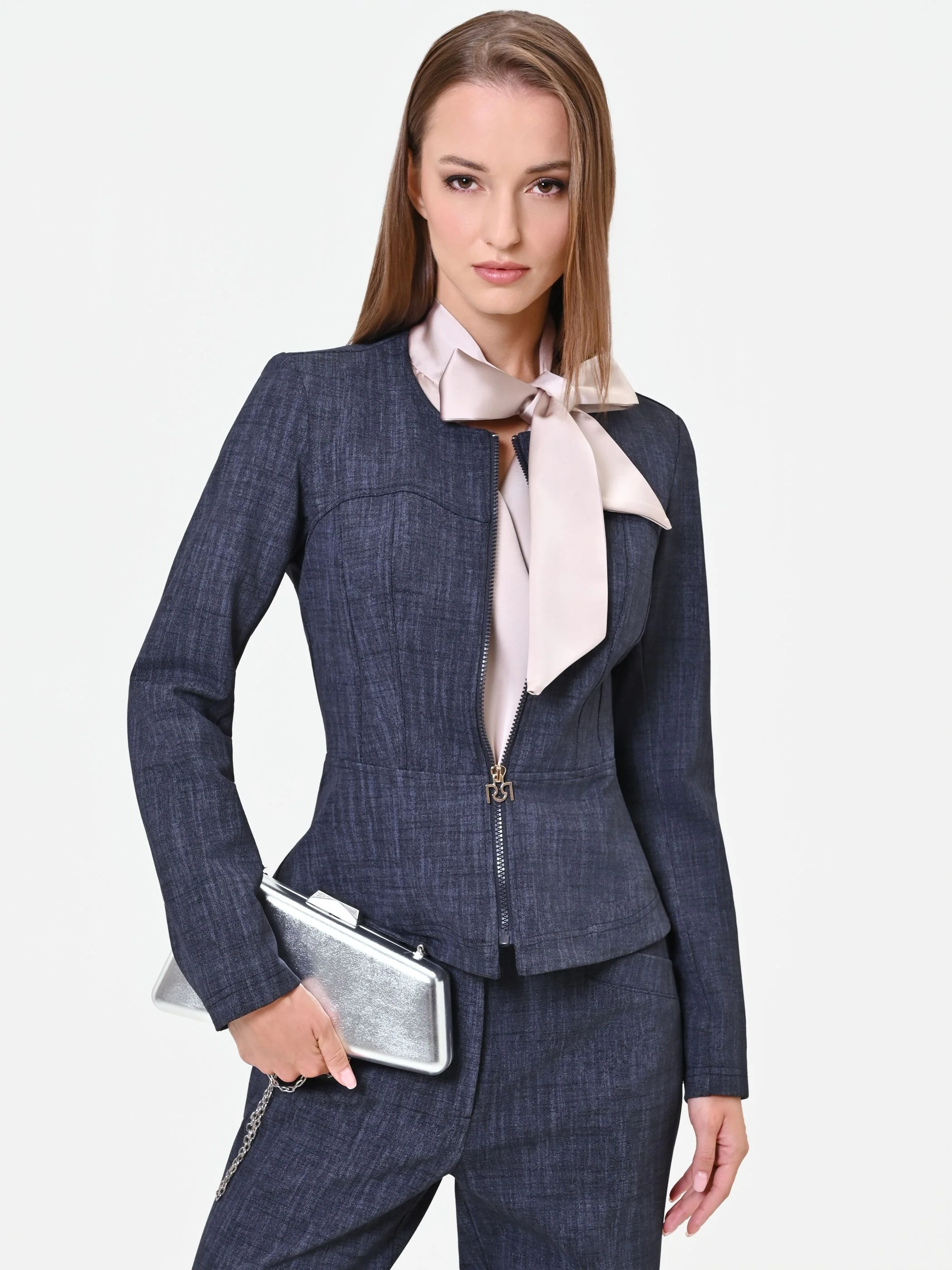 Giacca blu navy sciancrata con zip - Image 6