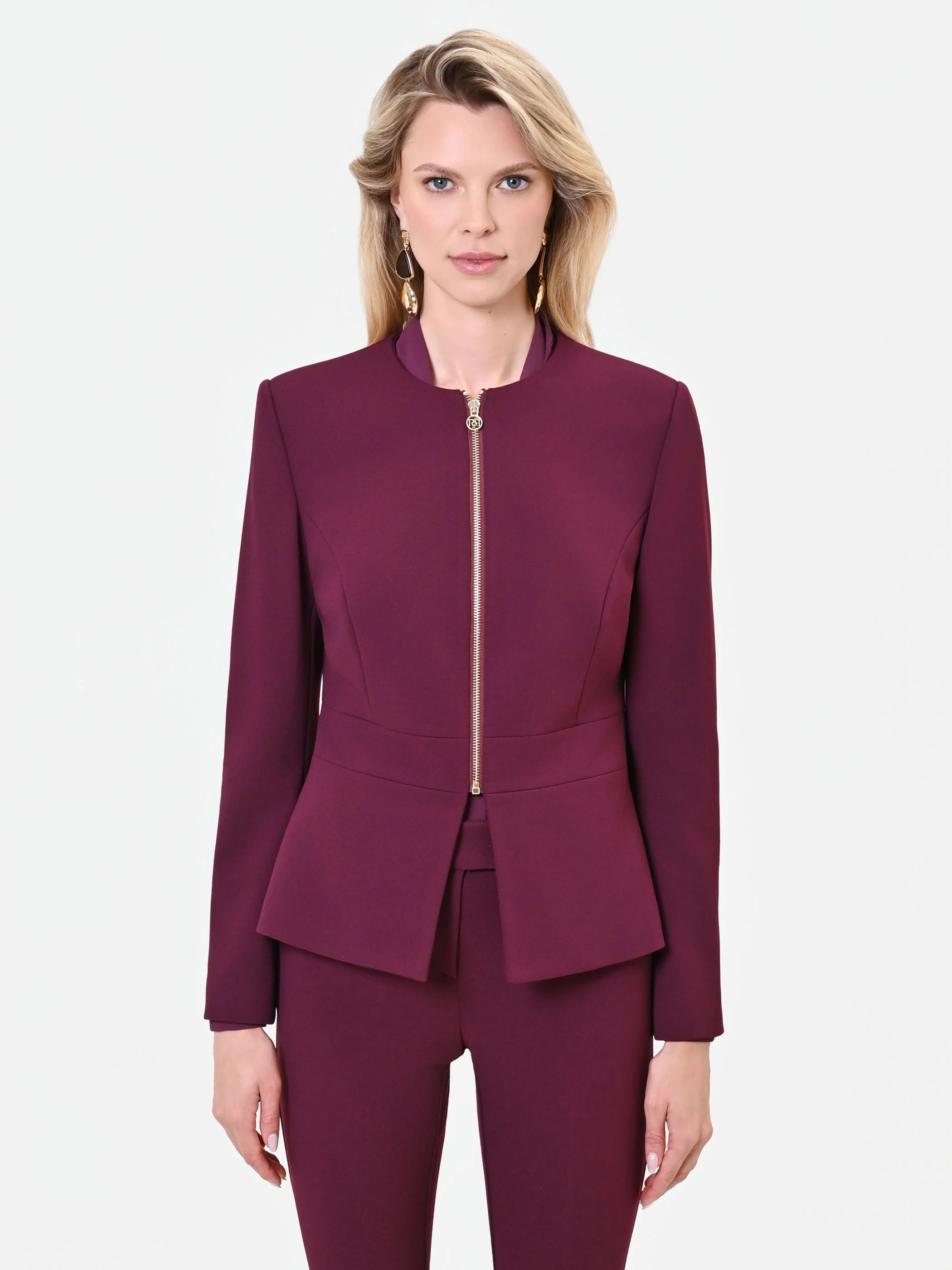 Giacca bordeaux rosso con baschina e zip a vista