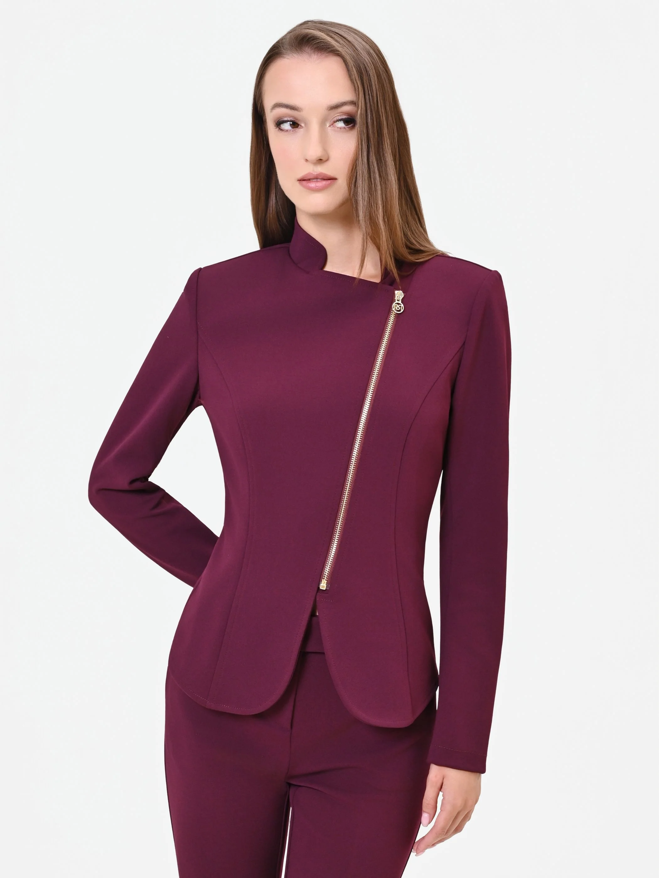 Giacca bordeaux rosso con zip asimmetrica - Image 4