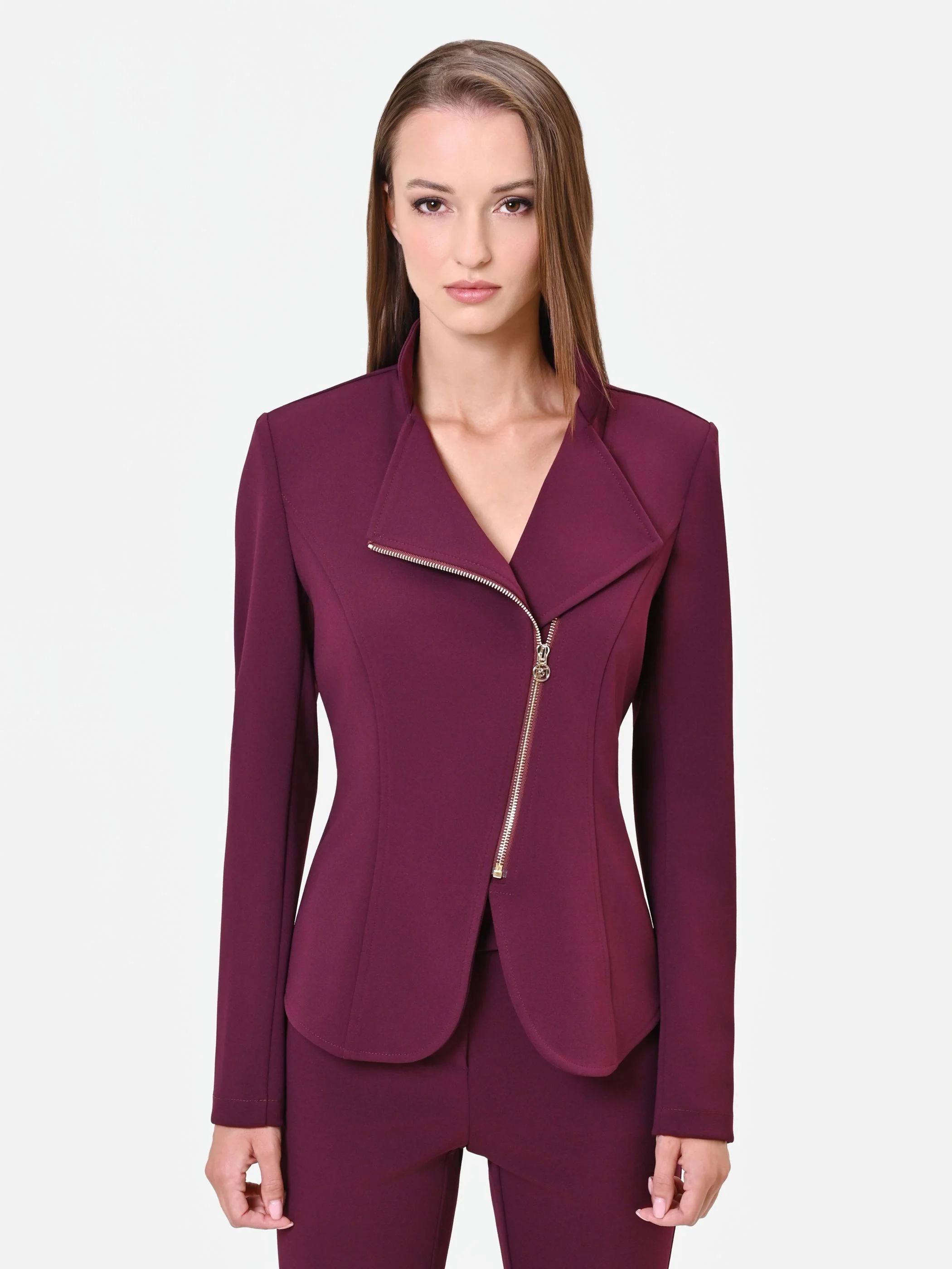 Giacca bordeaux rosso con zip asimmetrica - Image 5