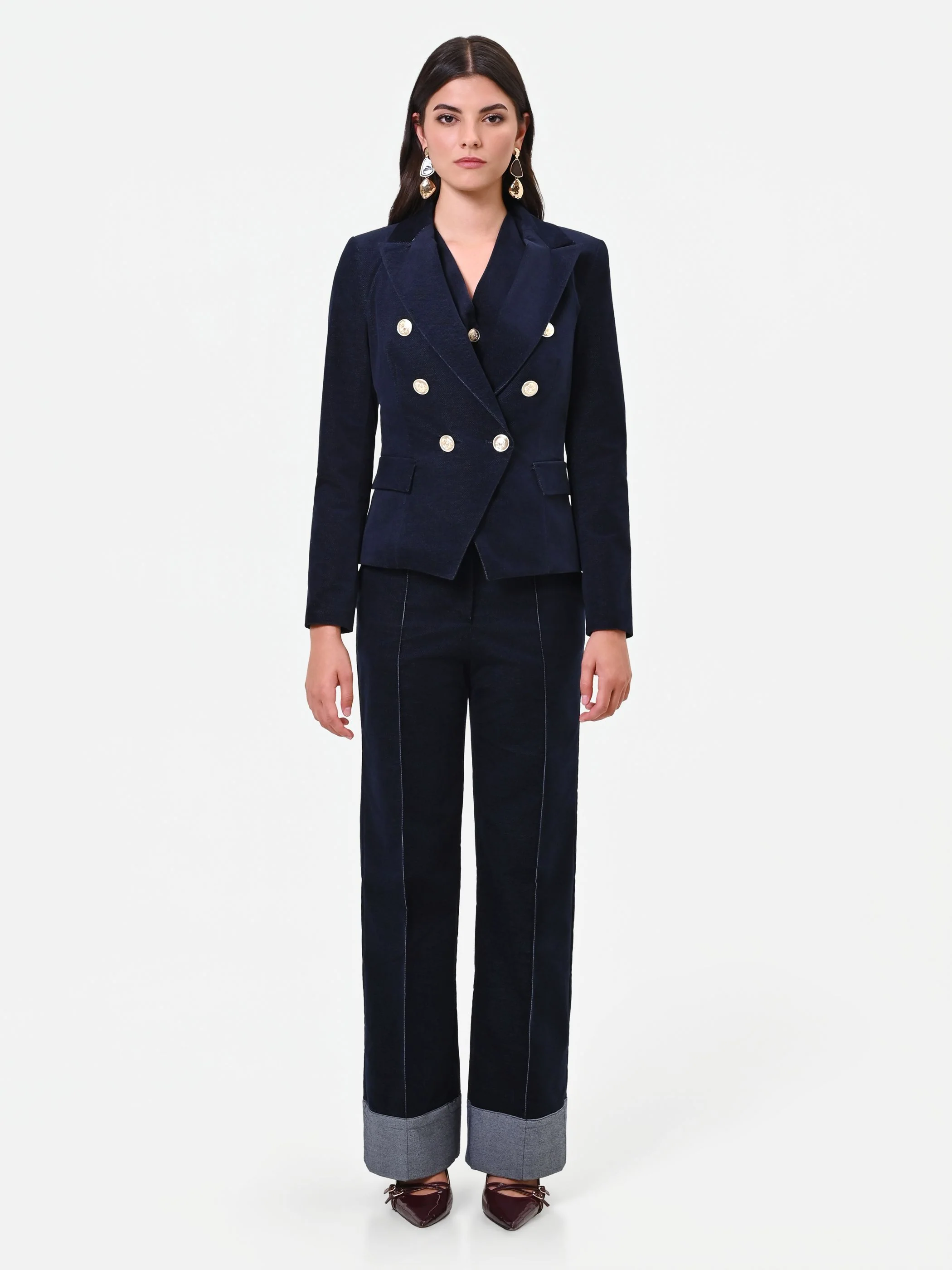 Giacca doppiopetto in velluto blu navy
