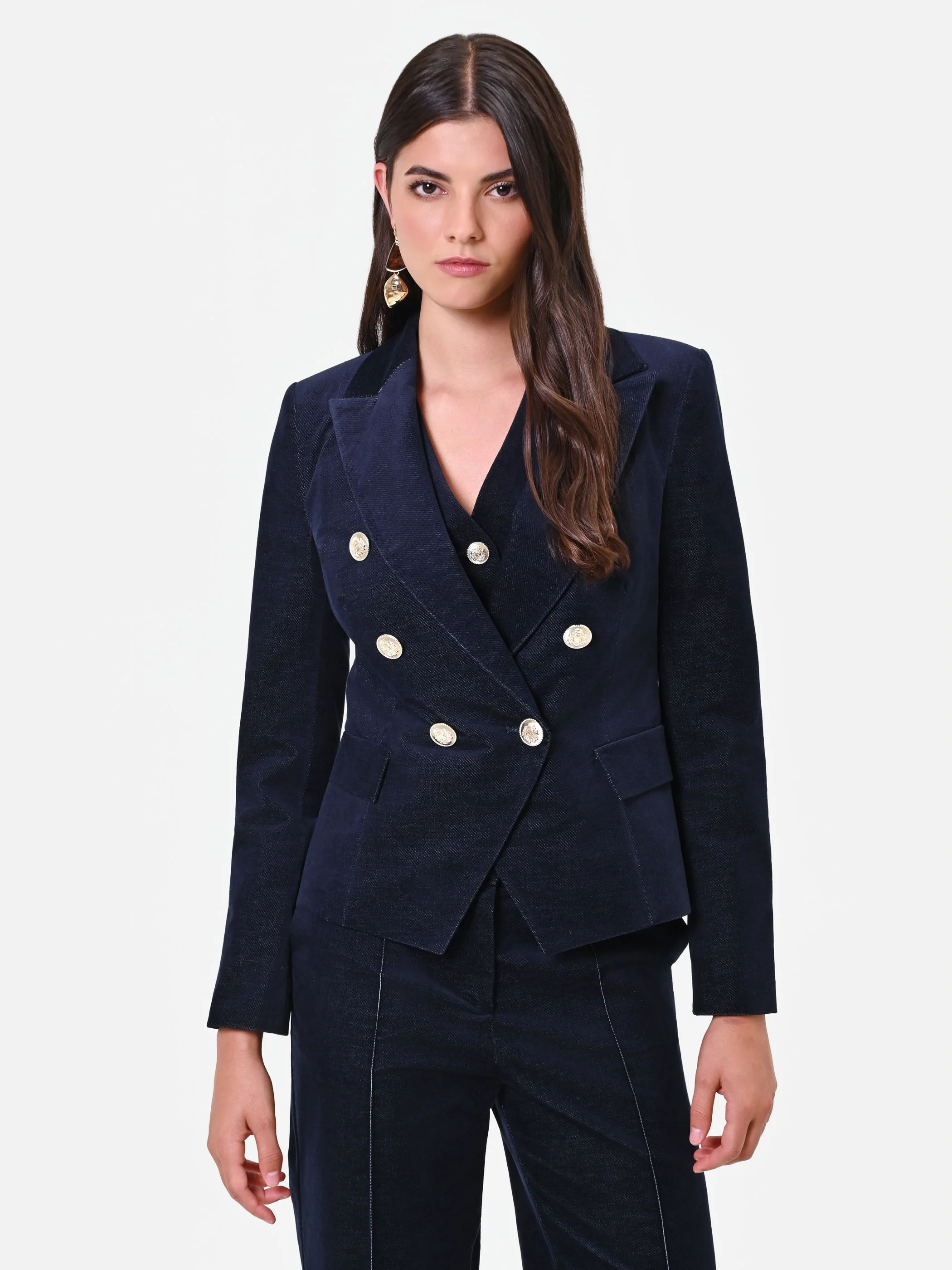 Giacca doppiopetto in velluto blu navy - Image 5