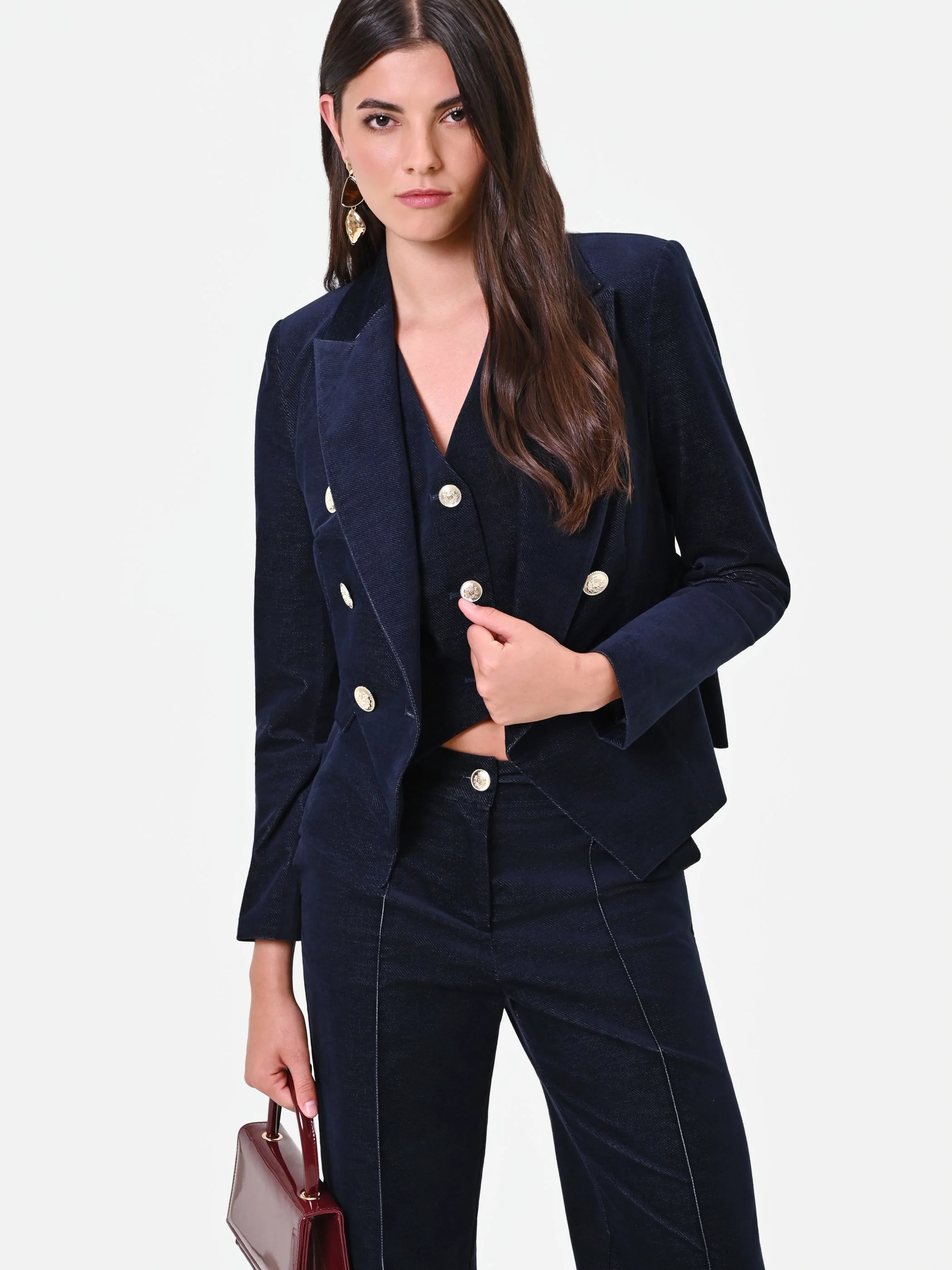 Giacca doppiopetto in velluto blu navy - Image 7