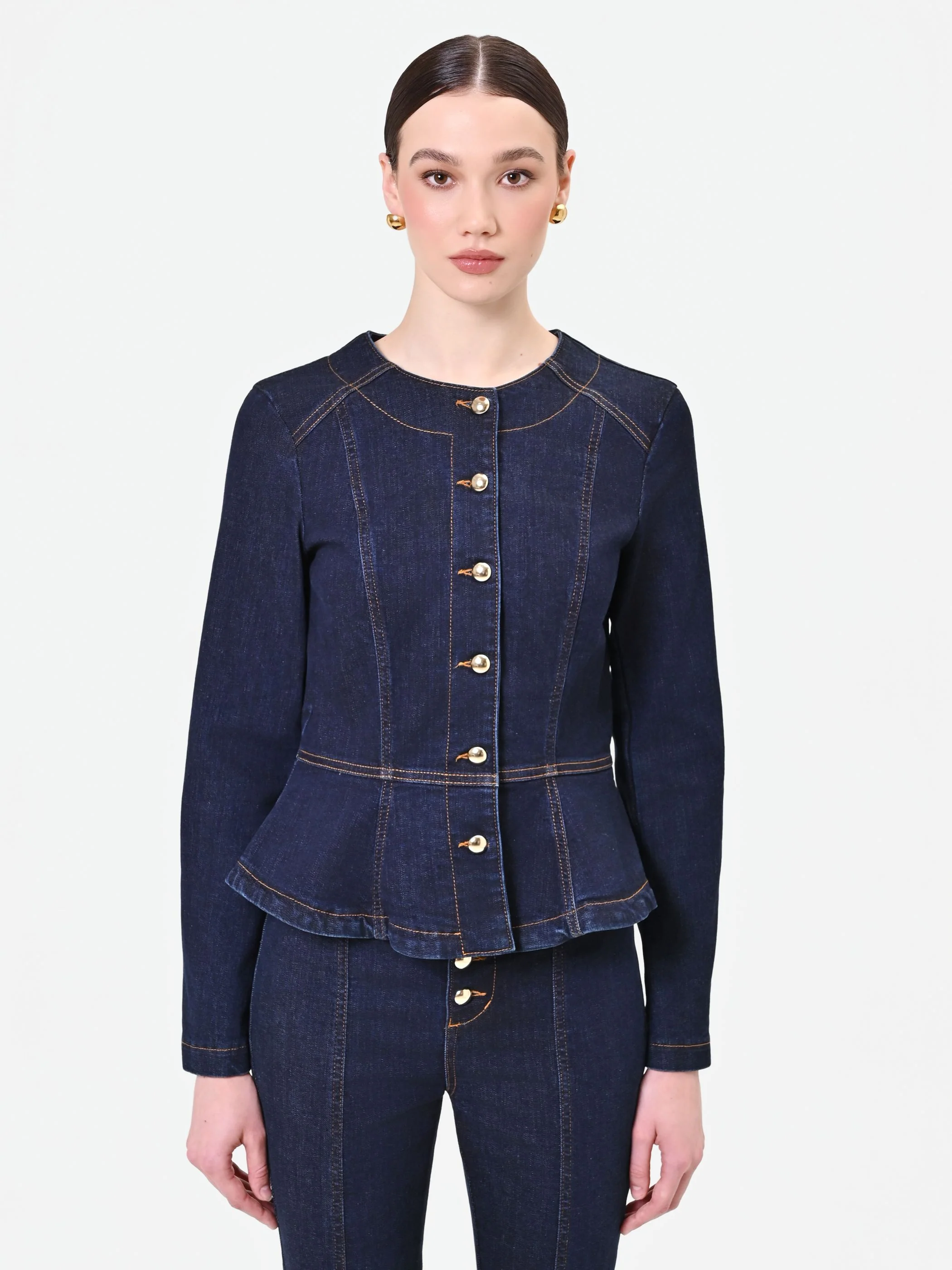 Giacca in denim blu navy con baschina - Image 2