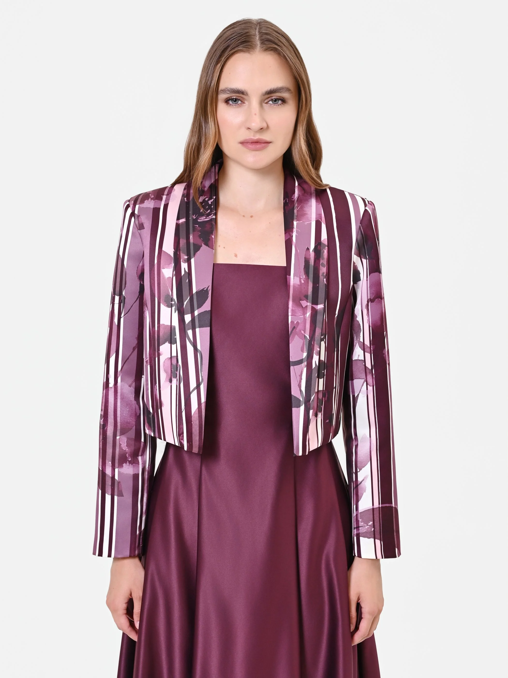 Giacca in raso stampa floreale rosso bordeaux - Image 3