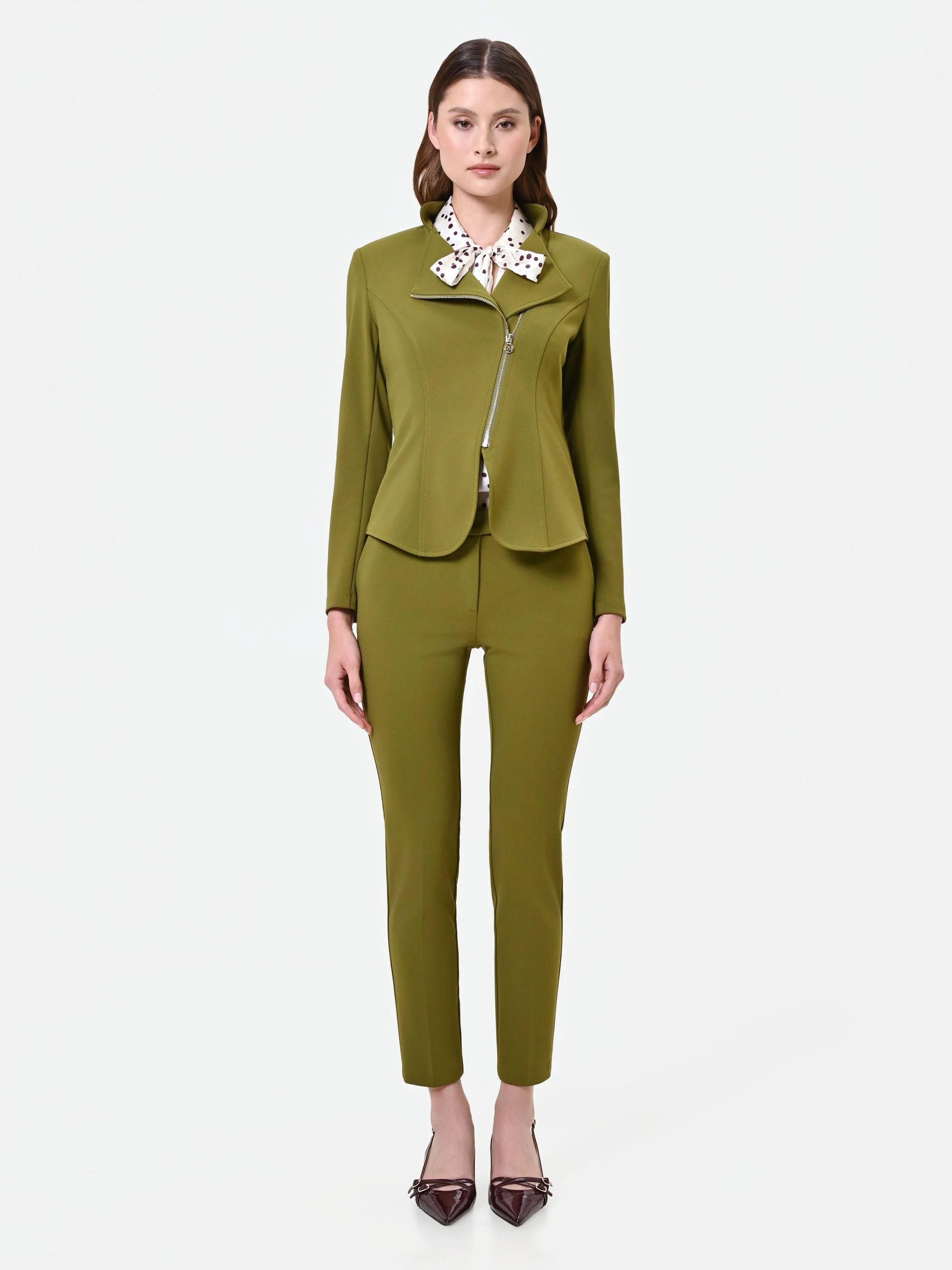Giacca in scuba mano crepe verde olio