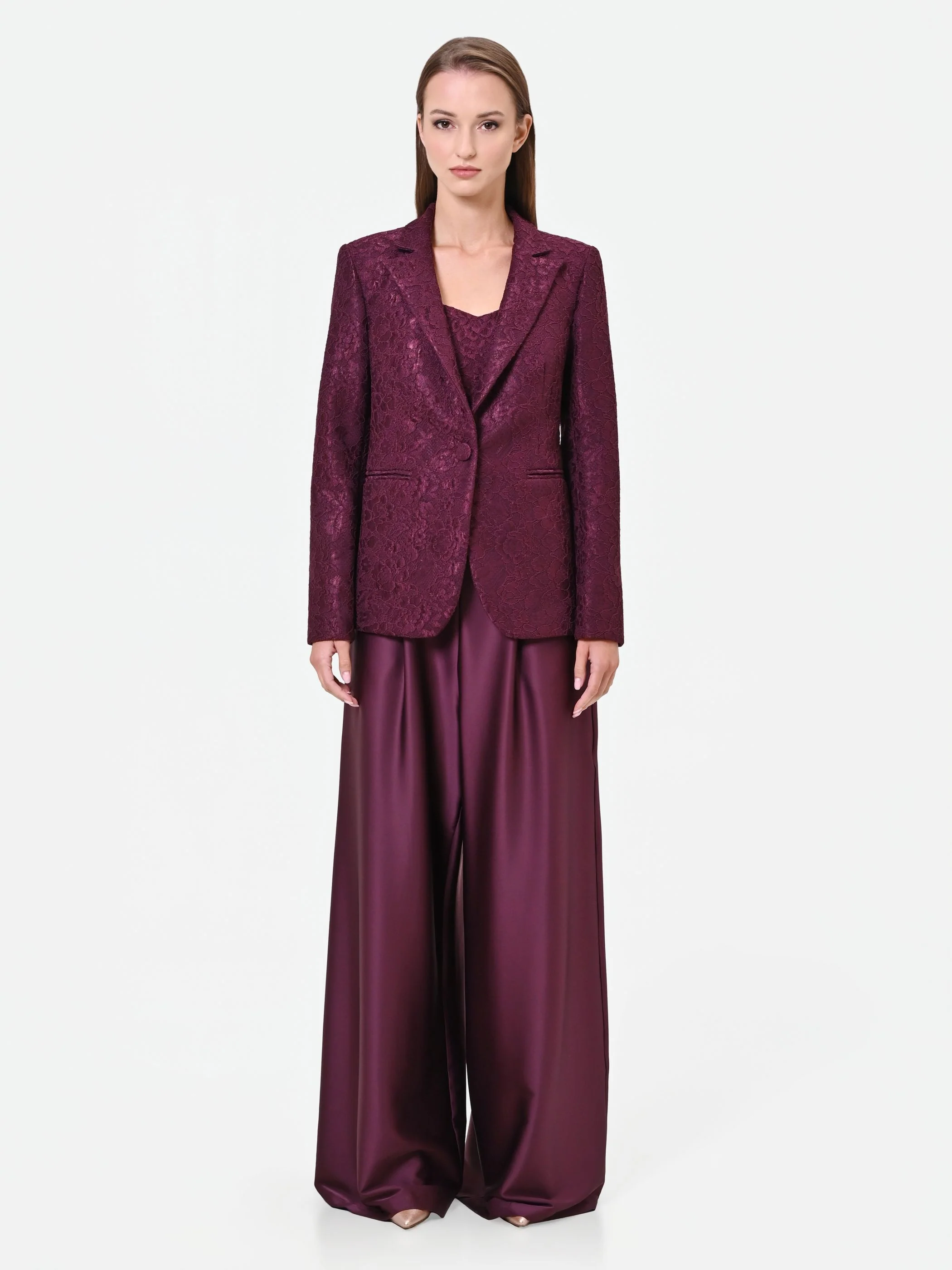Giacca monopetto bordeaux rosso effetto pizzo