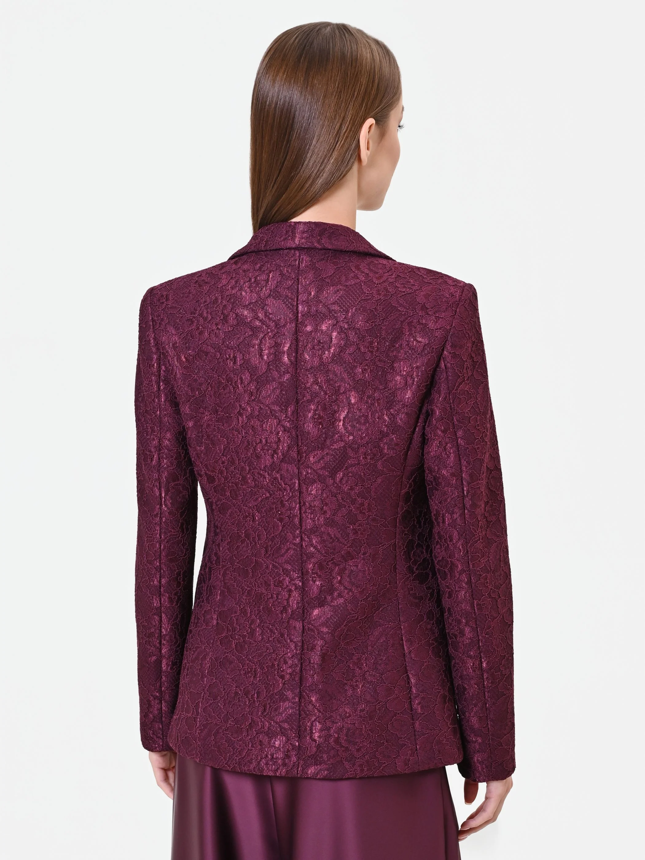 Giacca monopetto bordeaux rosso effetto pizzo - Image 3