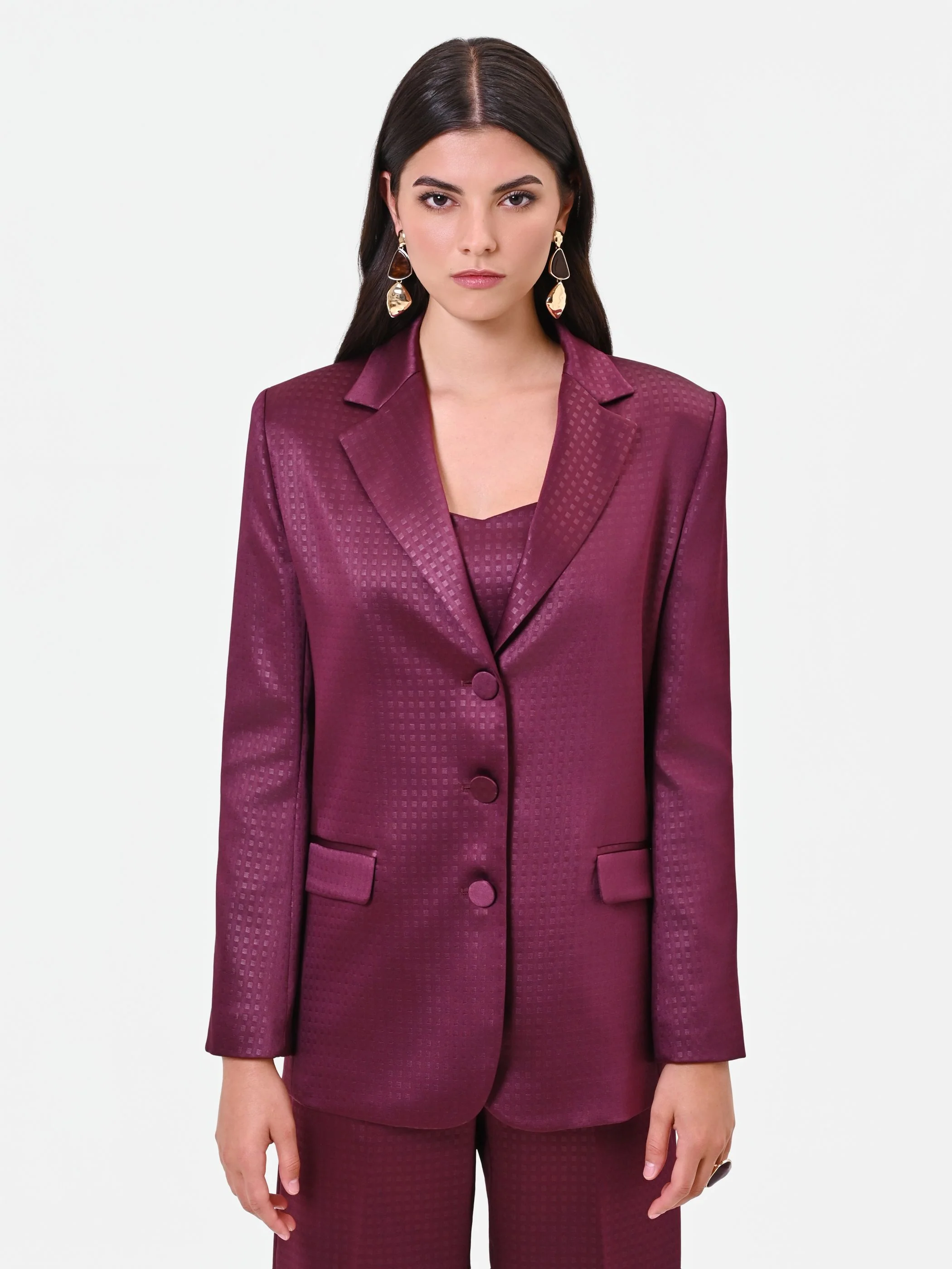 Giacca monopetto bordeaux rosso in raso jacquard Giorgia Palmas X Rinascimento - Image 3