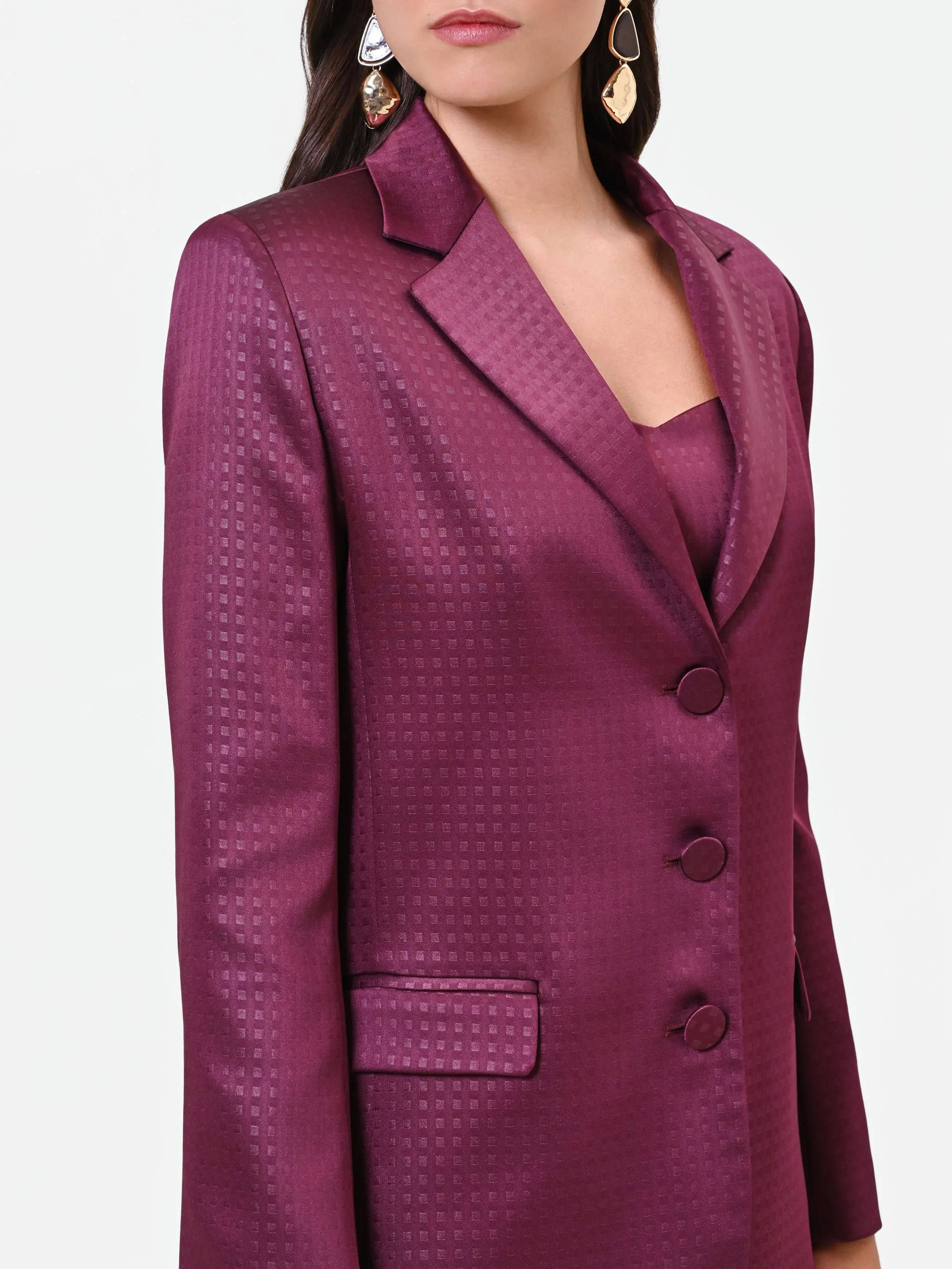 Giacca monopetto bordeaux rosso in raso jacquard Giorgia Palmas X Rinascimento - Image 4