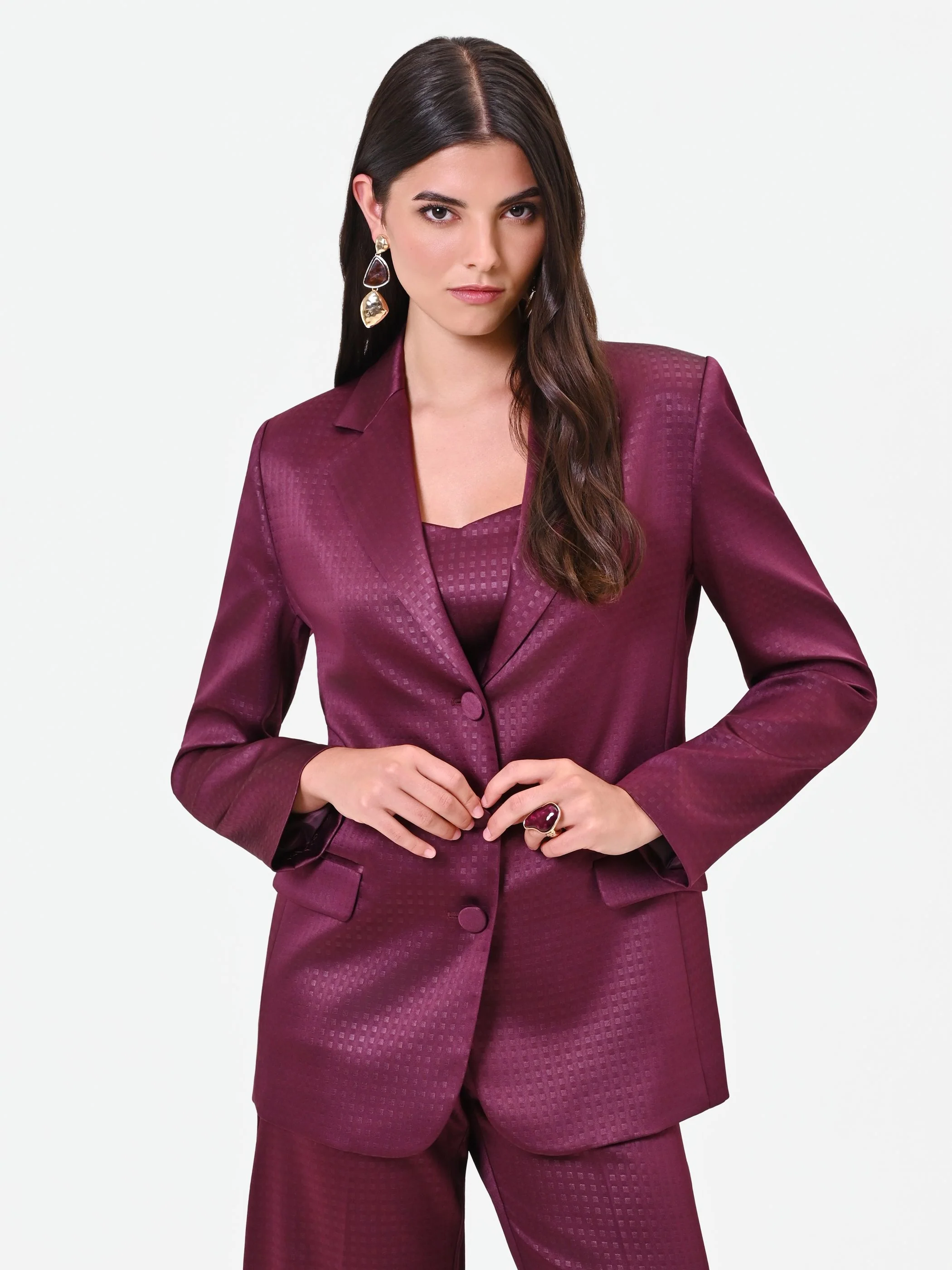 Giacca monopetto bordeaux rosso in raso jacquard Giorgia Palmas X Rinascimento - Image 5