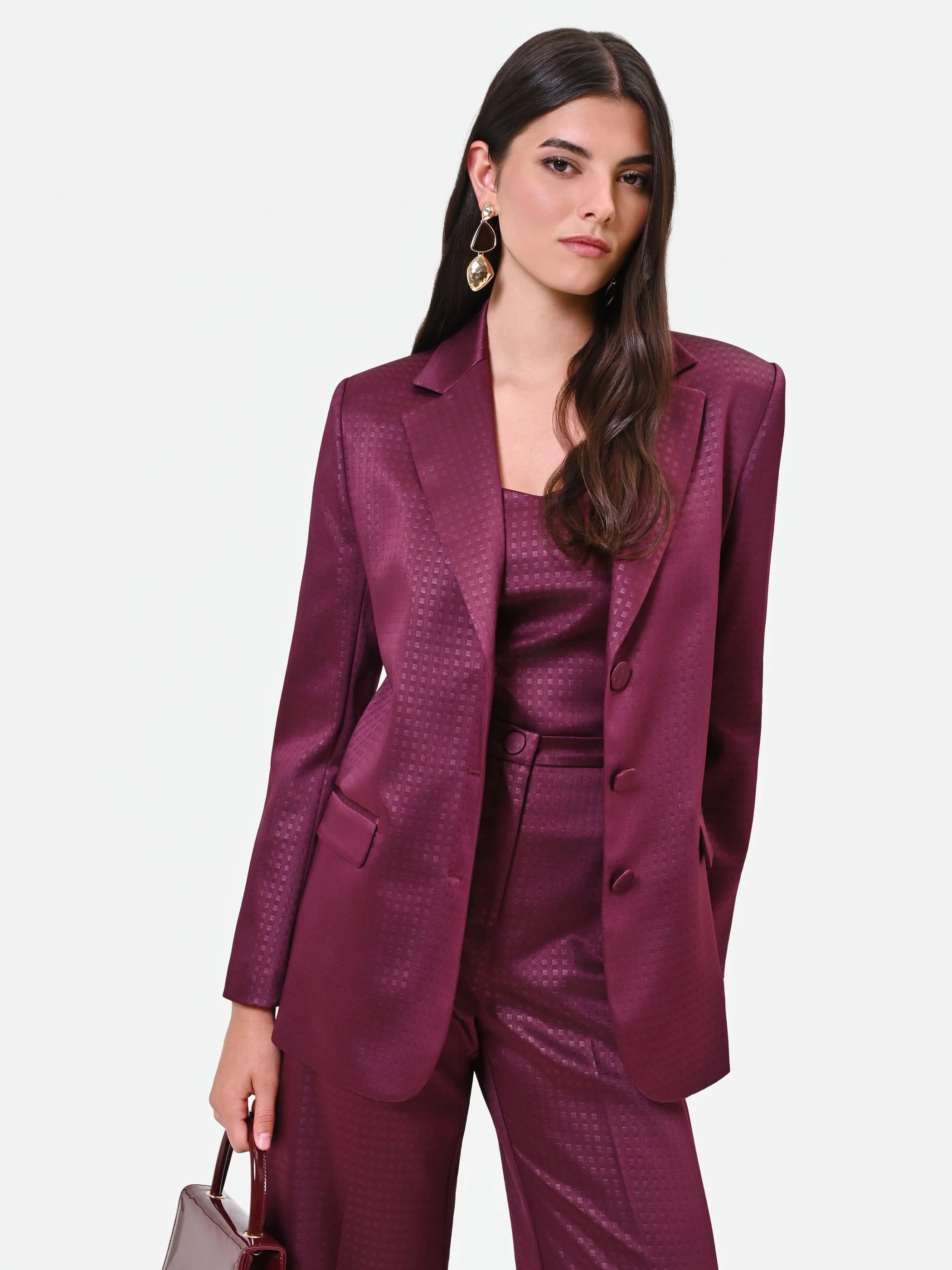 Giacca monopetto bordeaux rosso in raso jacquard Giorgia Palmas X Rinascimento - Image 6