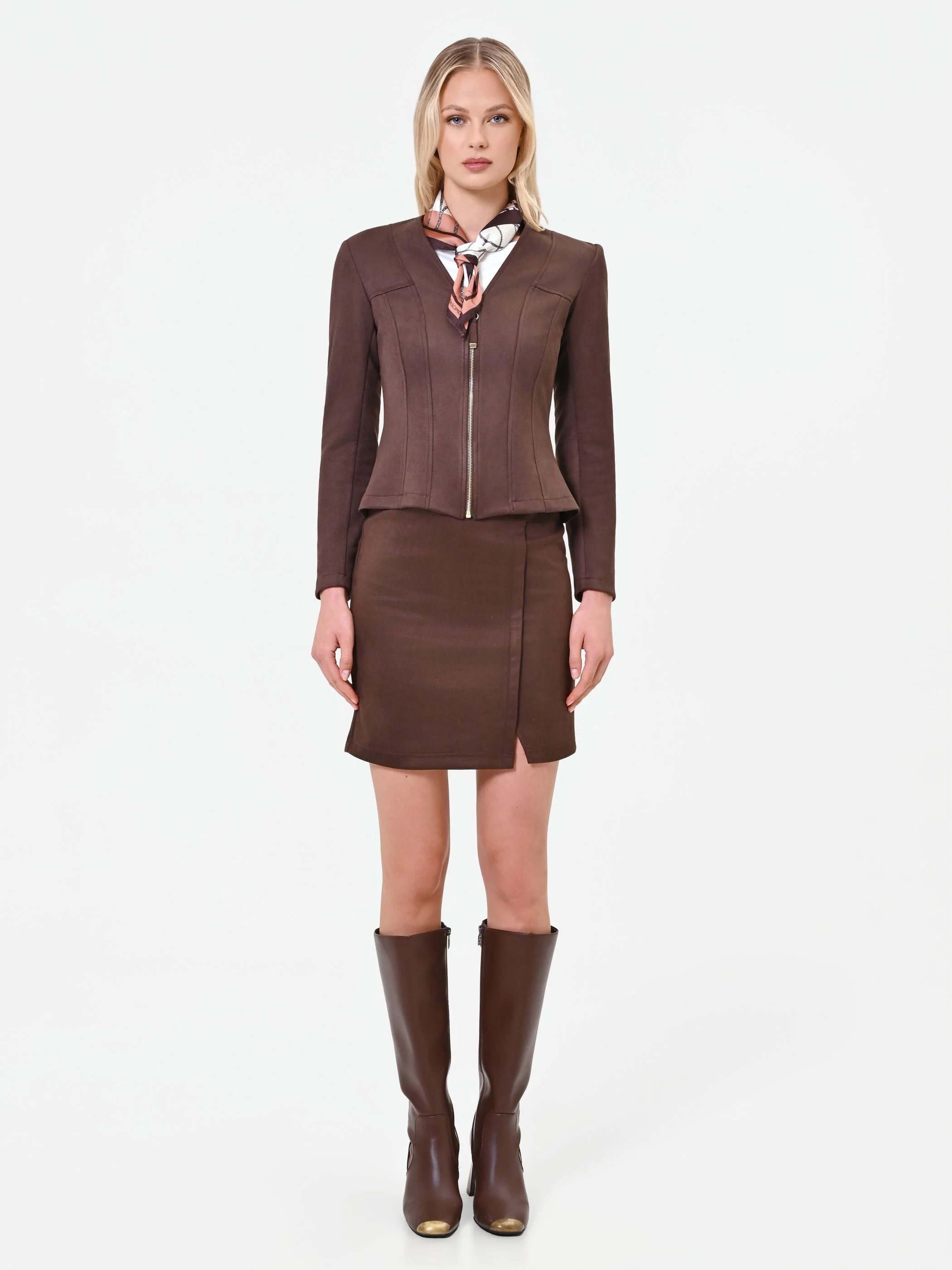 Giacca moro marrone in similpelle con baschina - Image 3