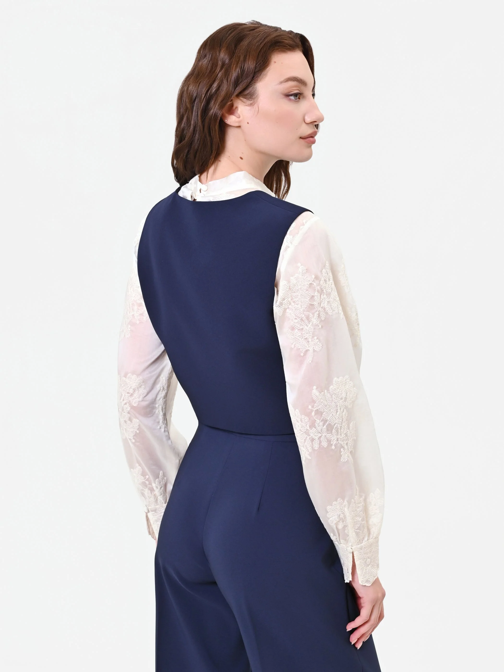 Gilet blu con bottoni gioiello - Image 5