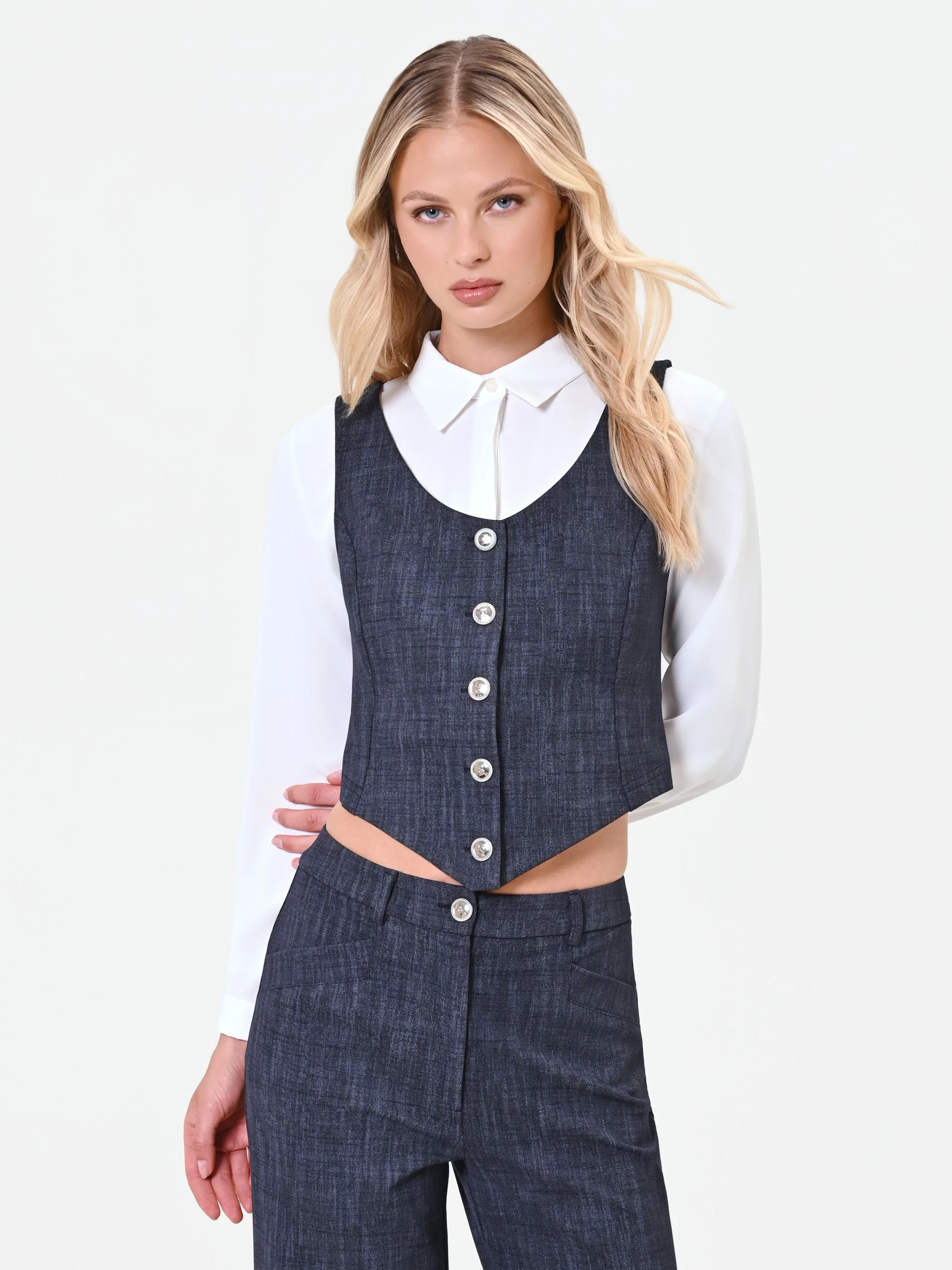 Gilet blu navy con bottoni gioiello - Image 5