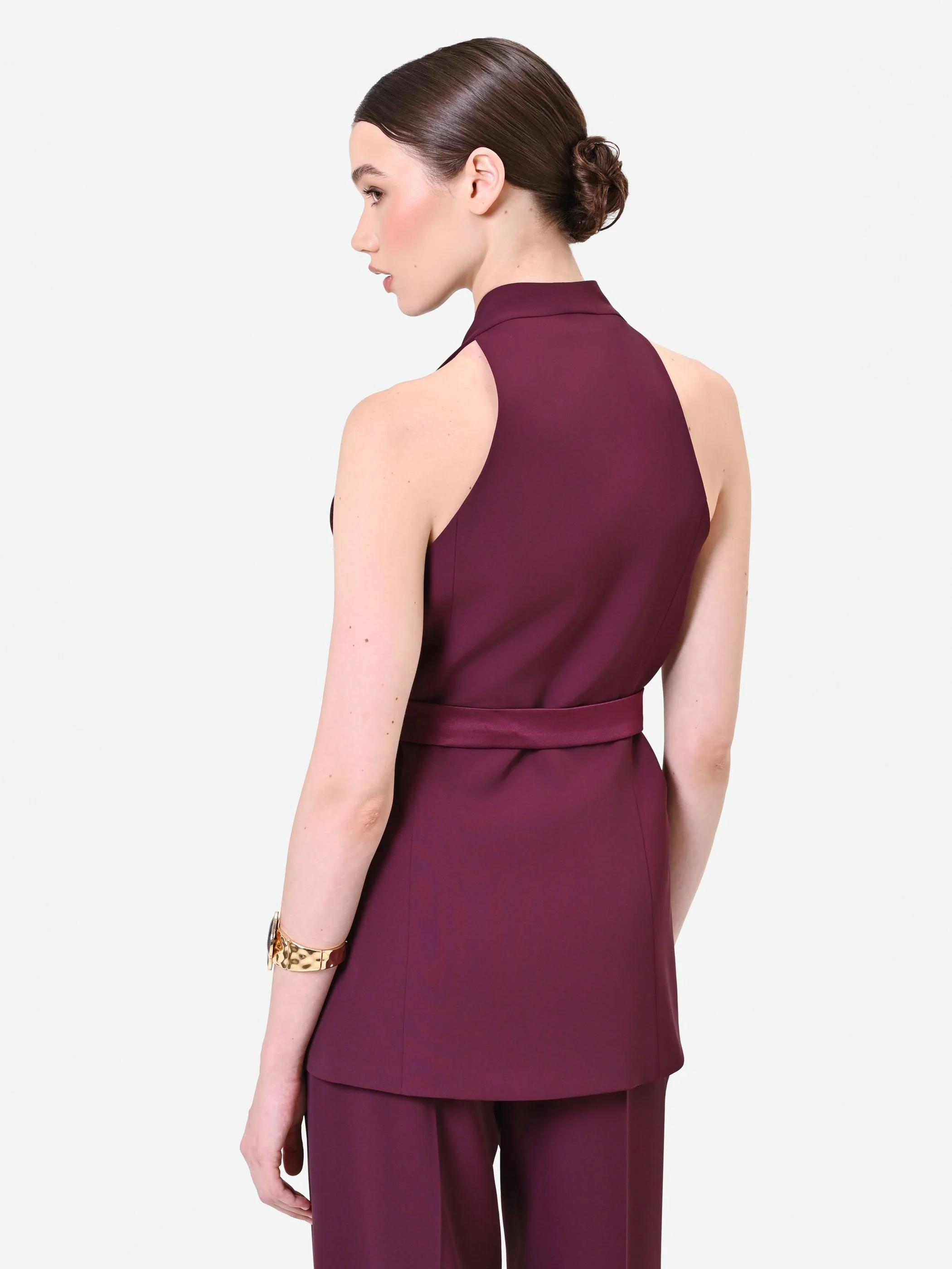 Gilet bordeaux rosso con cintura in vita - Image 3