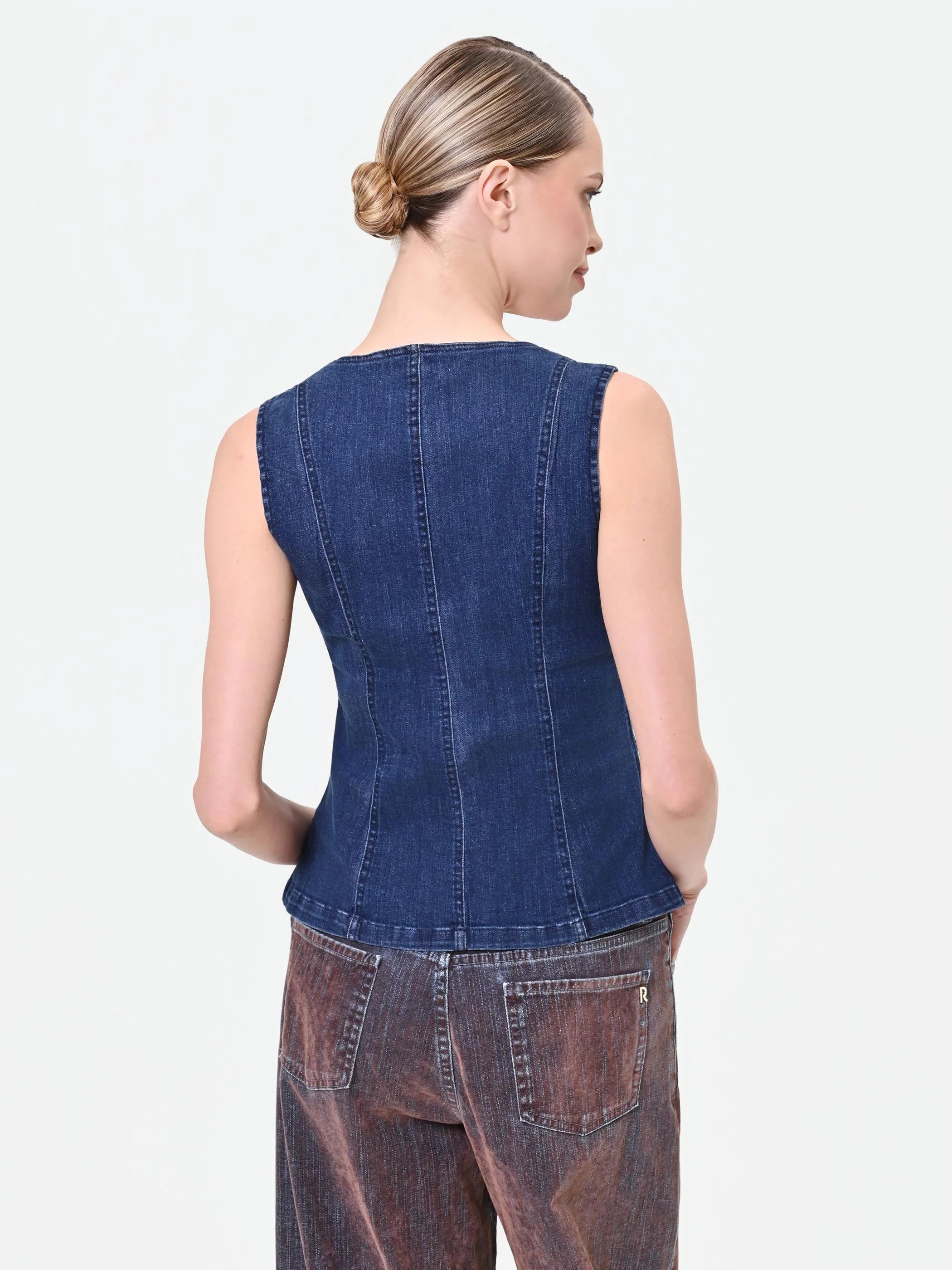 Gilet bustier in denim blu indaco - Image 2