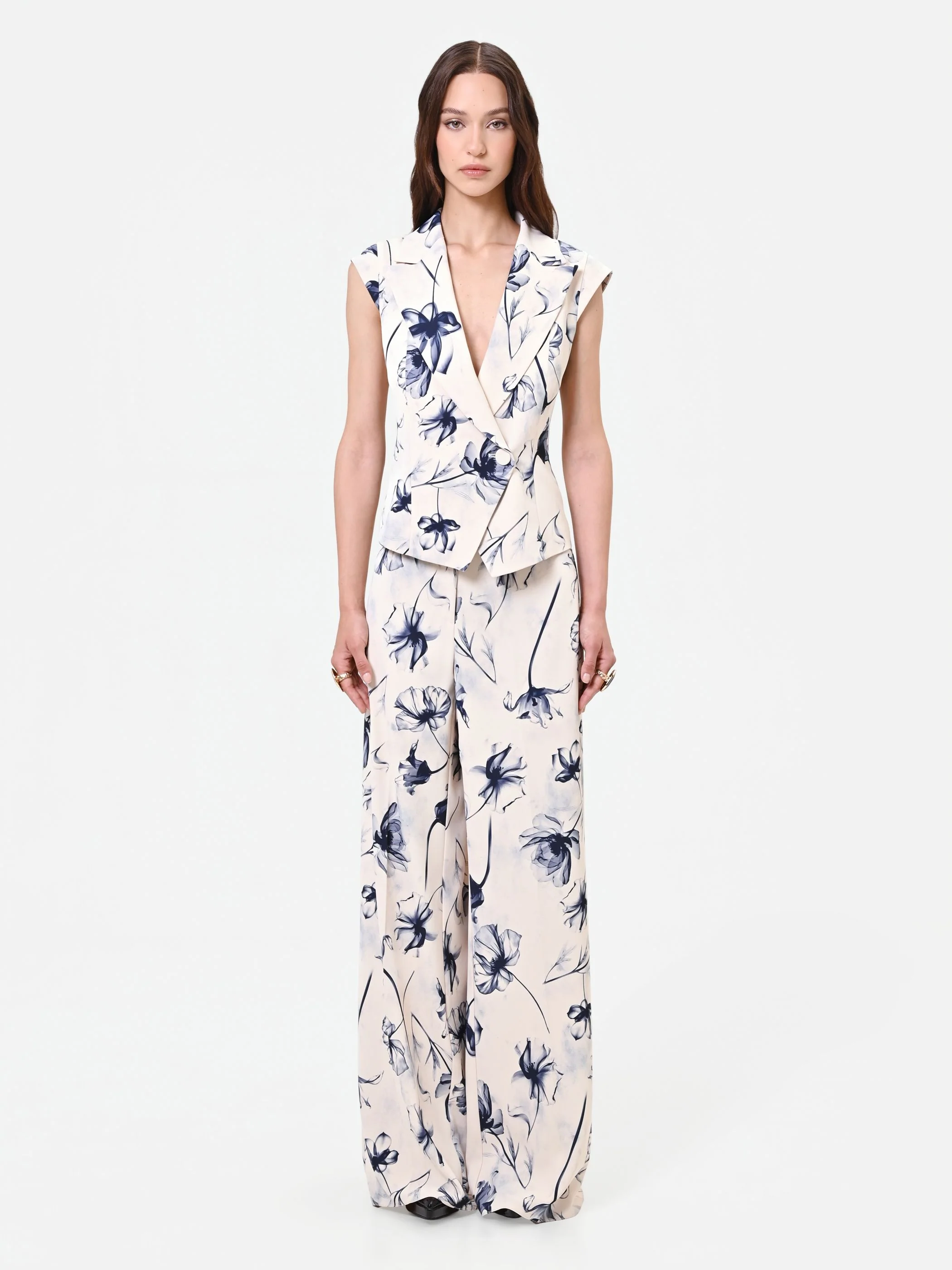 Gilet con stampa floreale blu navy
