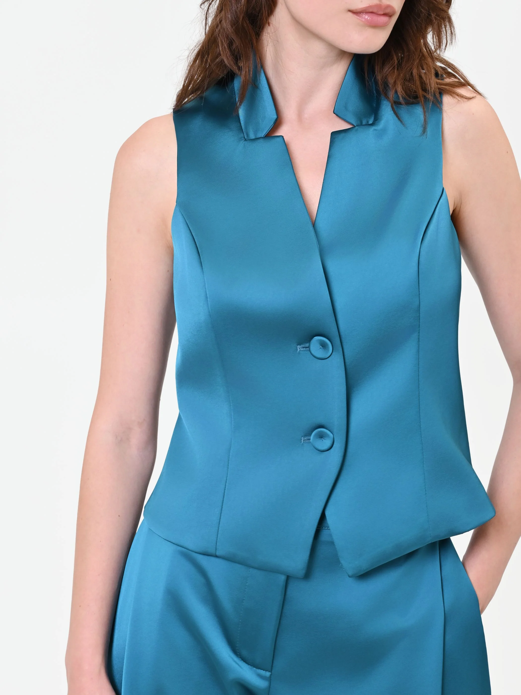 Gilet in raso blu ottanio - Image 4