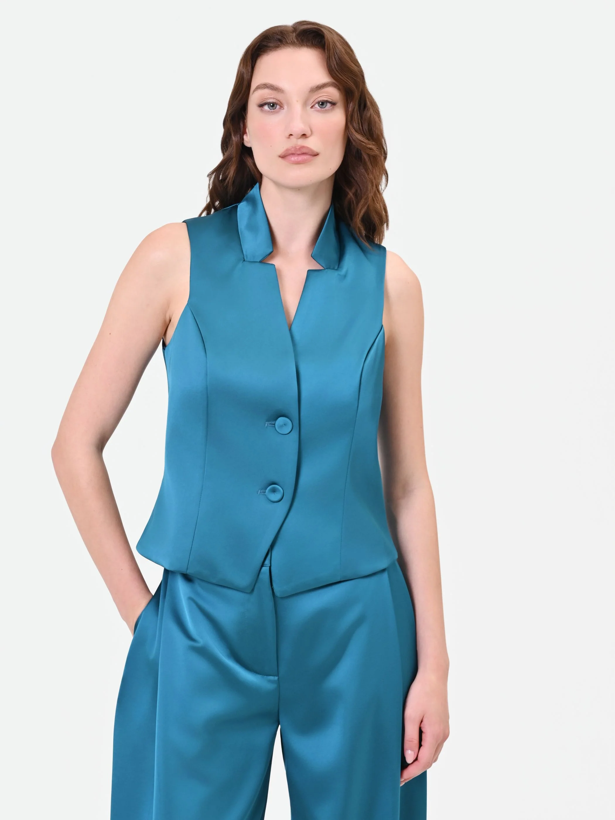 Gilet in raso blu ottanio - Image 5