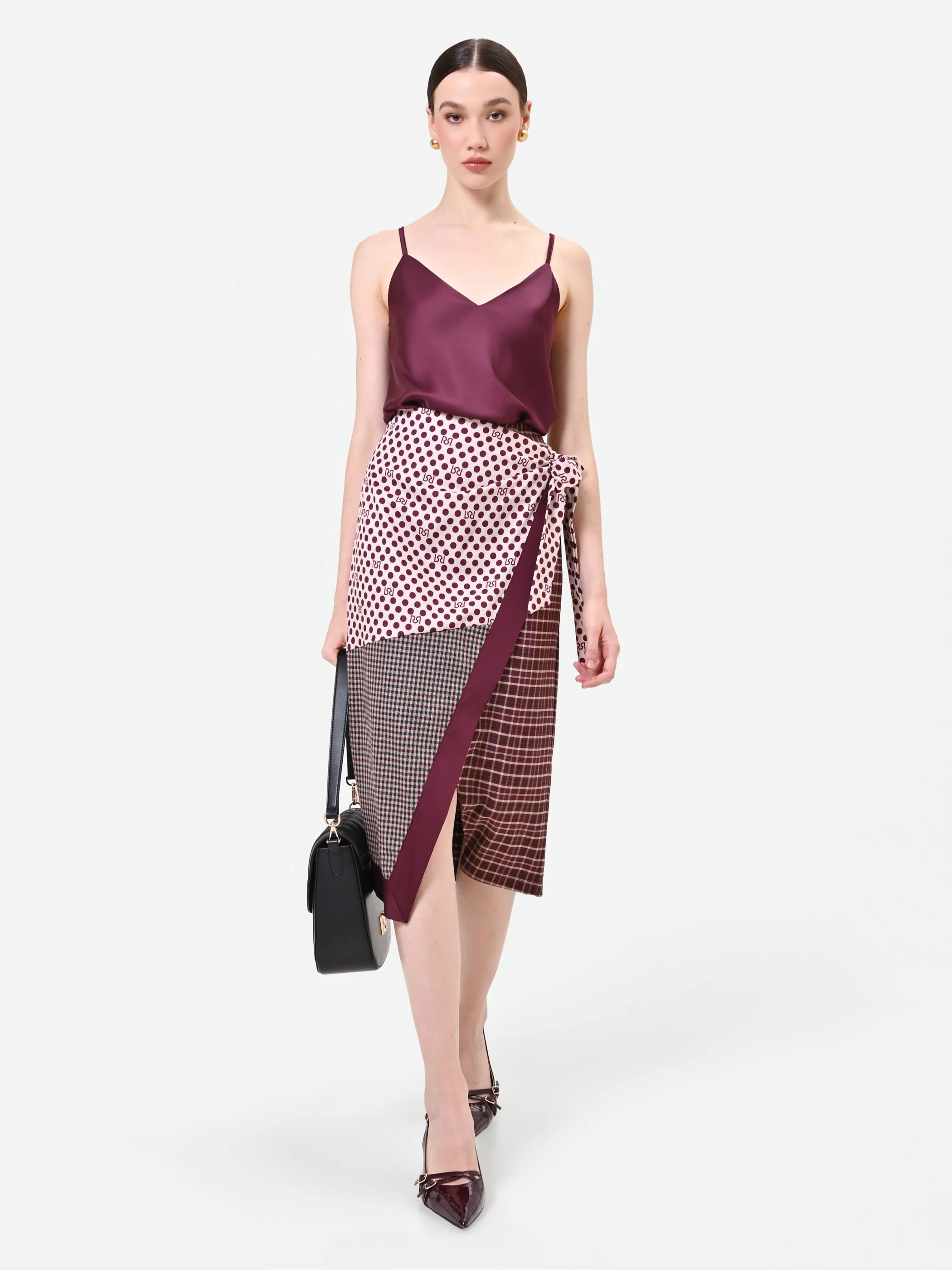 Gonna a portafoglio bordeaux con design patchwork - Image 6