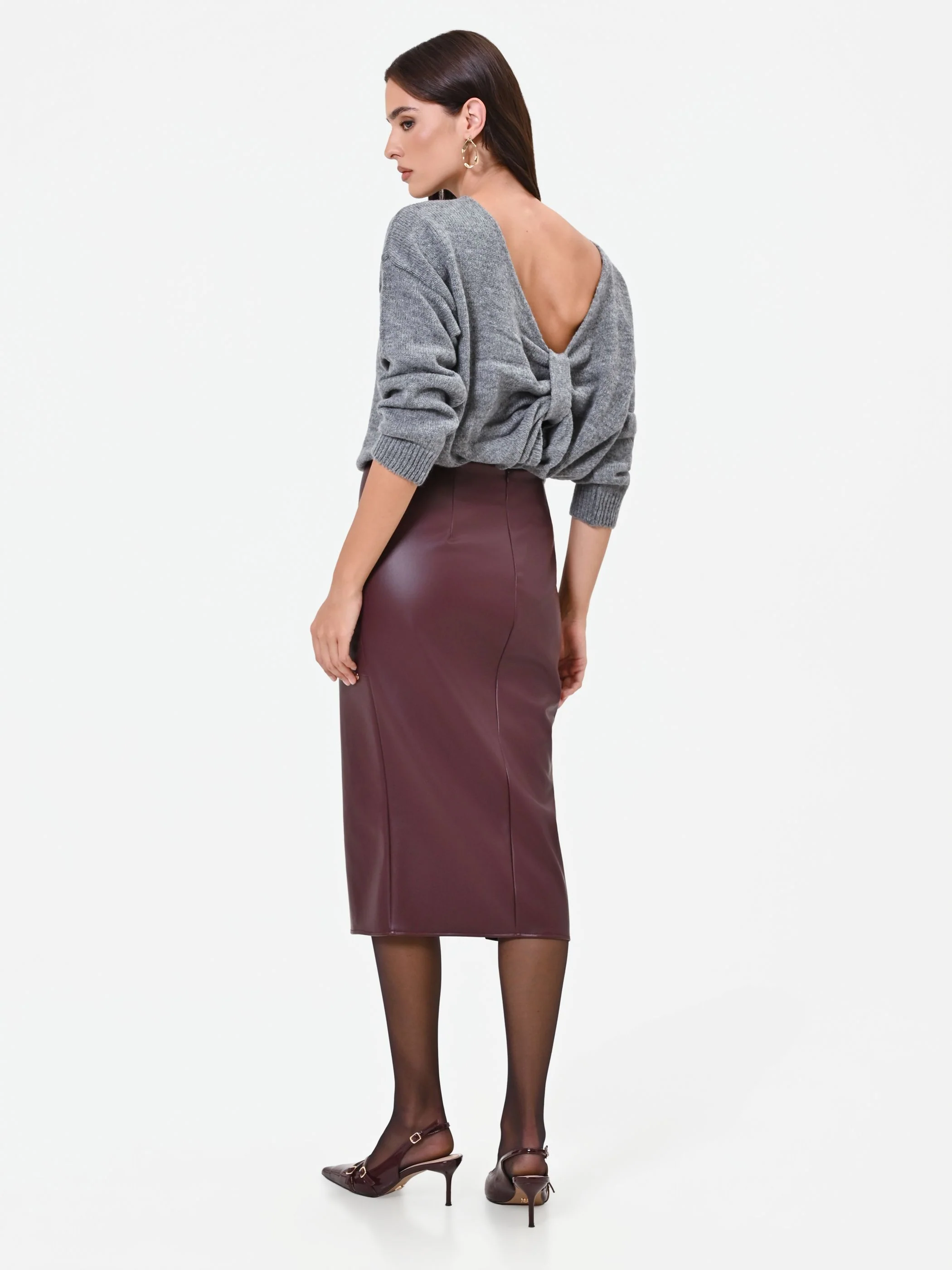Gonna a tubino bordeaux effetto pelle - Image 3