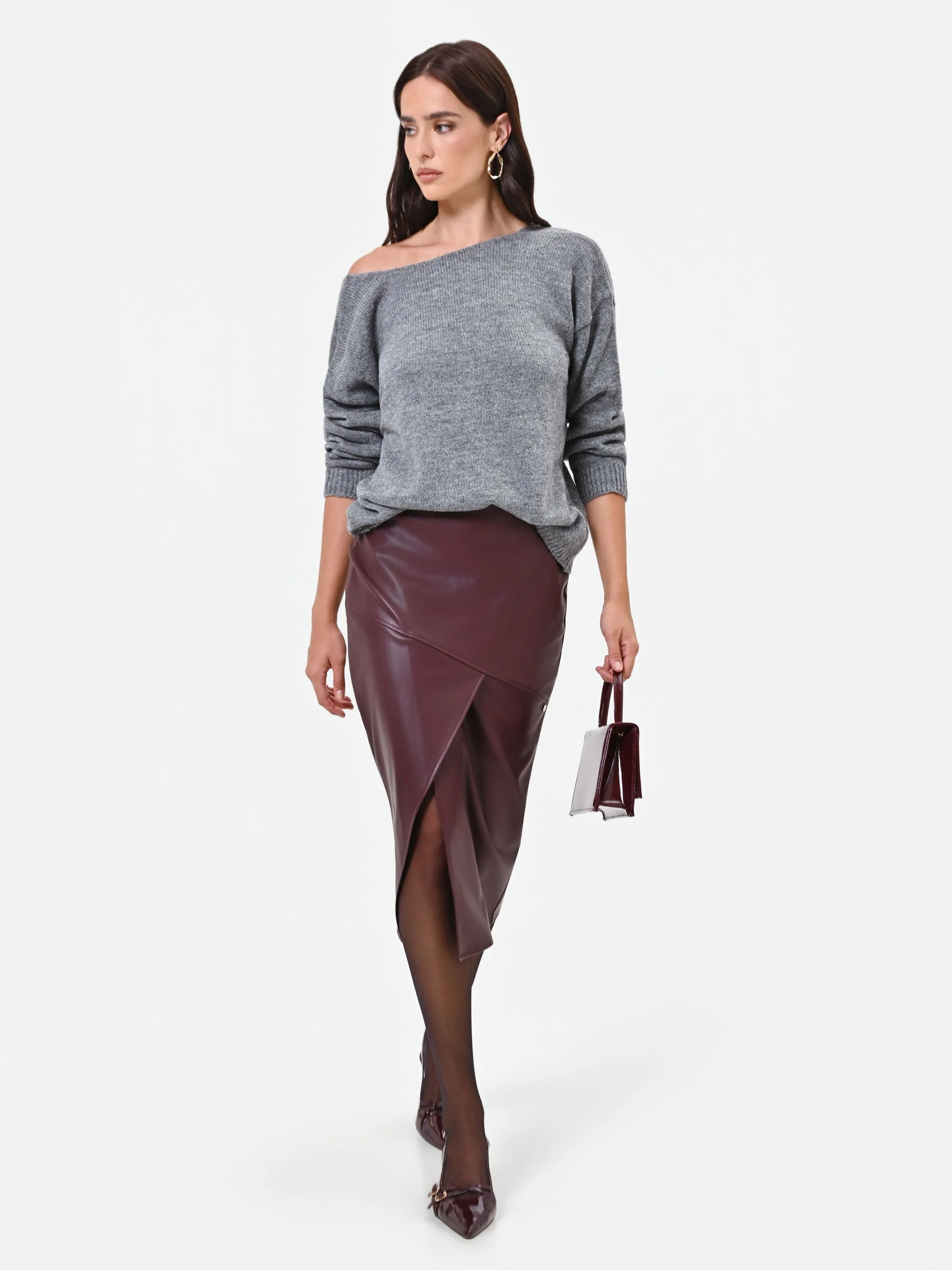 Gonna a tubino bordeaux effetto pelle - Image 6