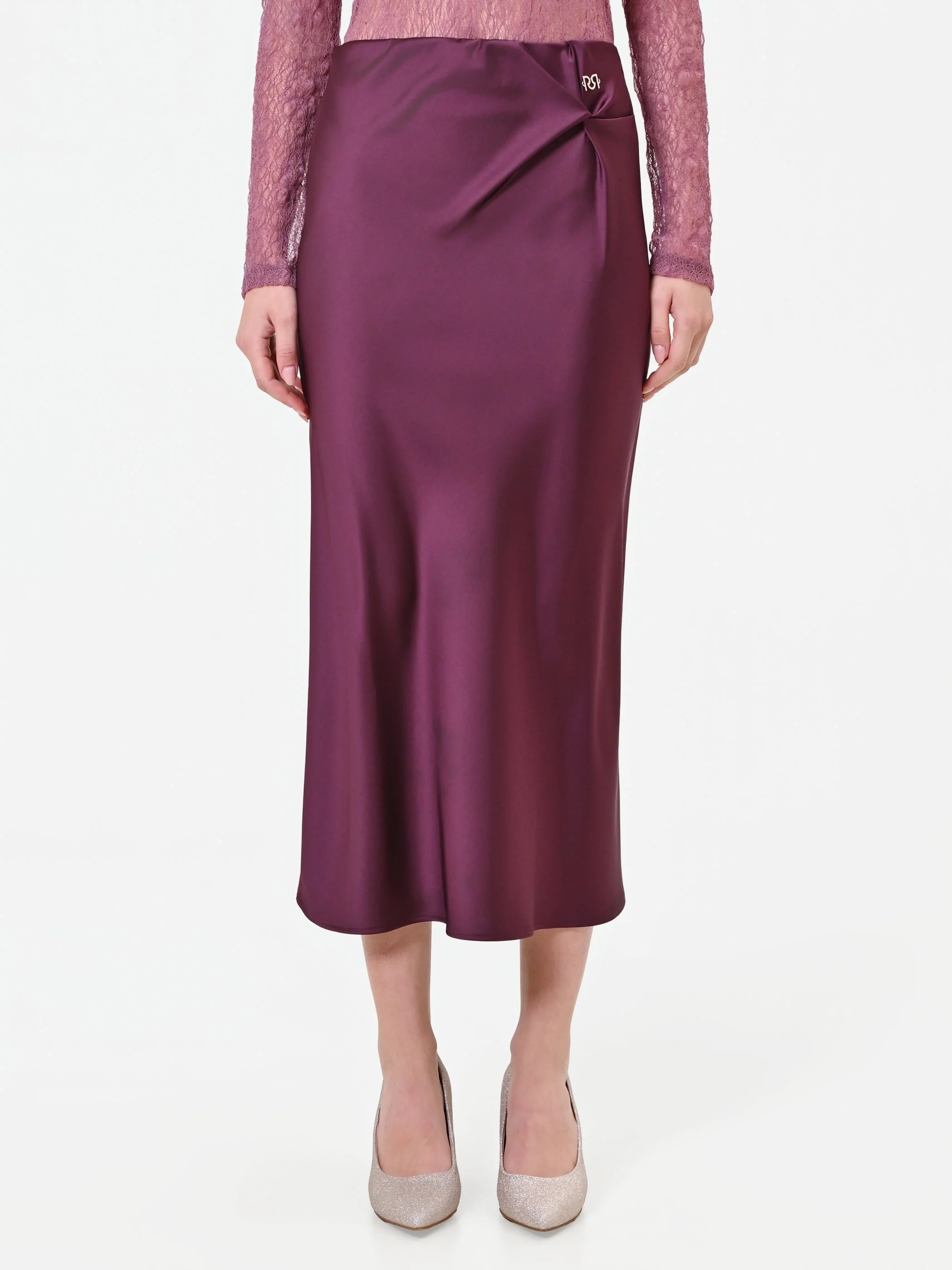 Gonna longuette bordeaux rosso con drappeggio - Image 2