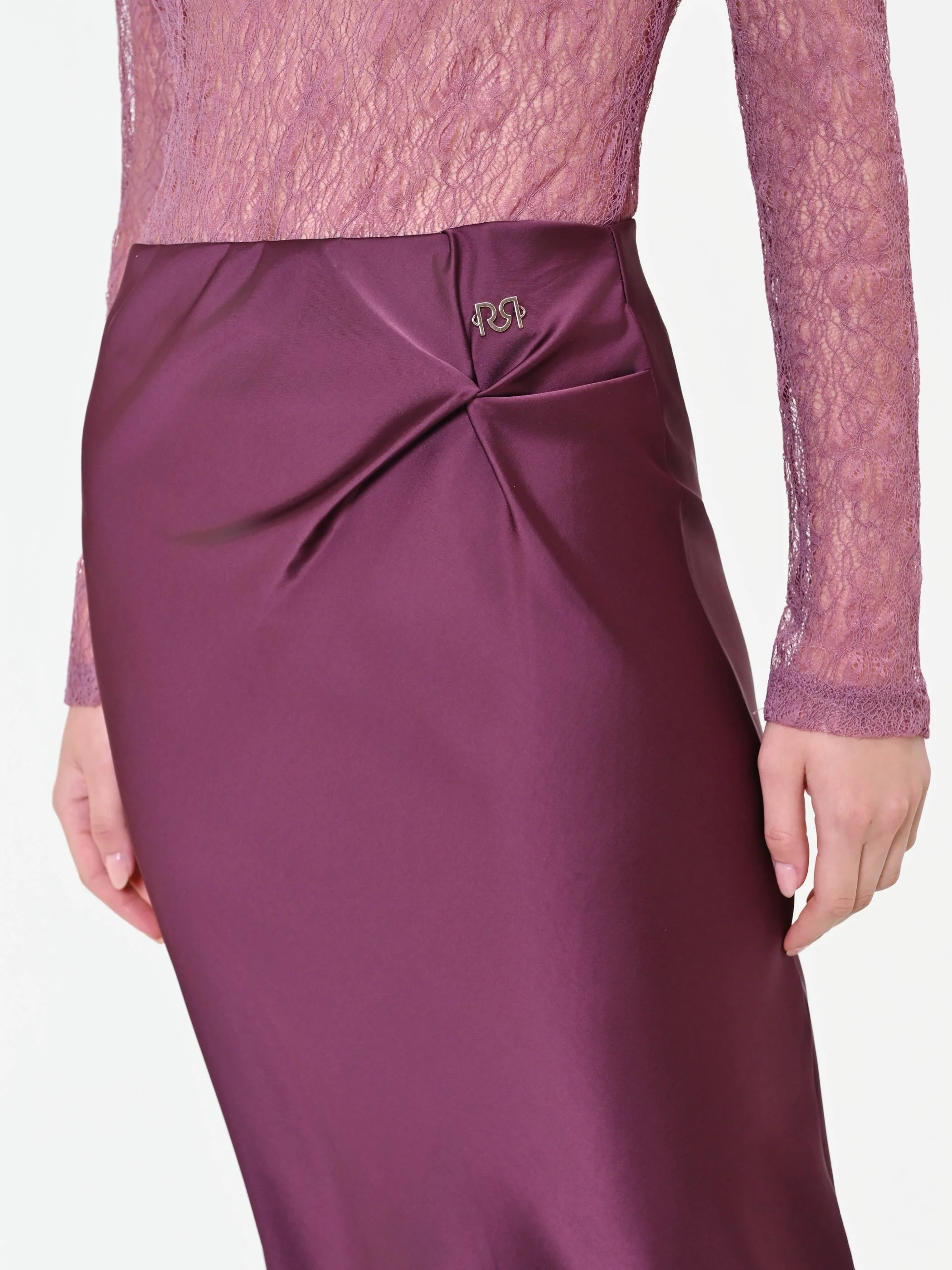 Gonna longuette bordeaux rosso con drappeggio - Image 4