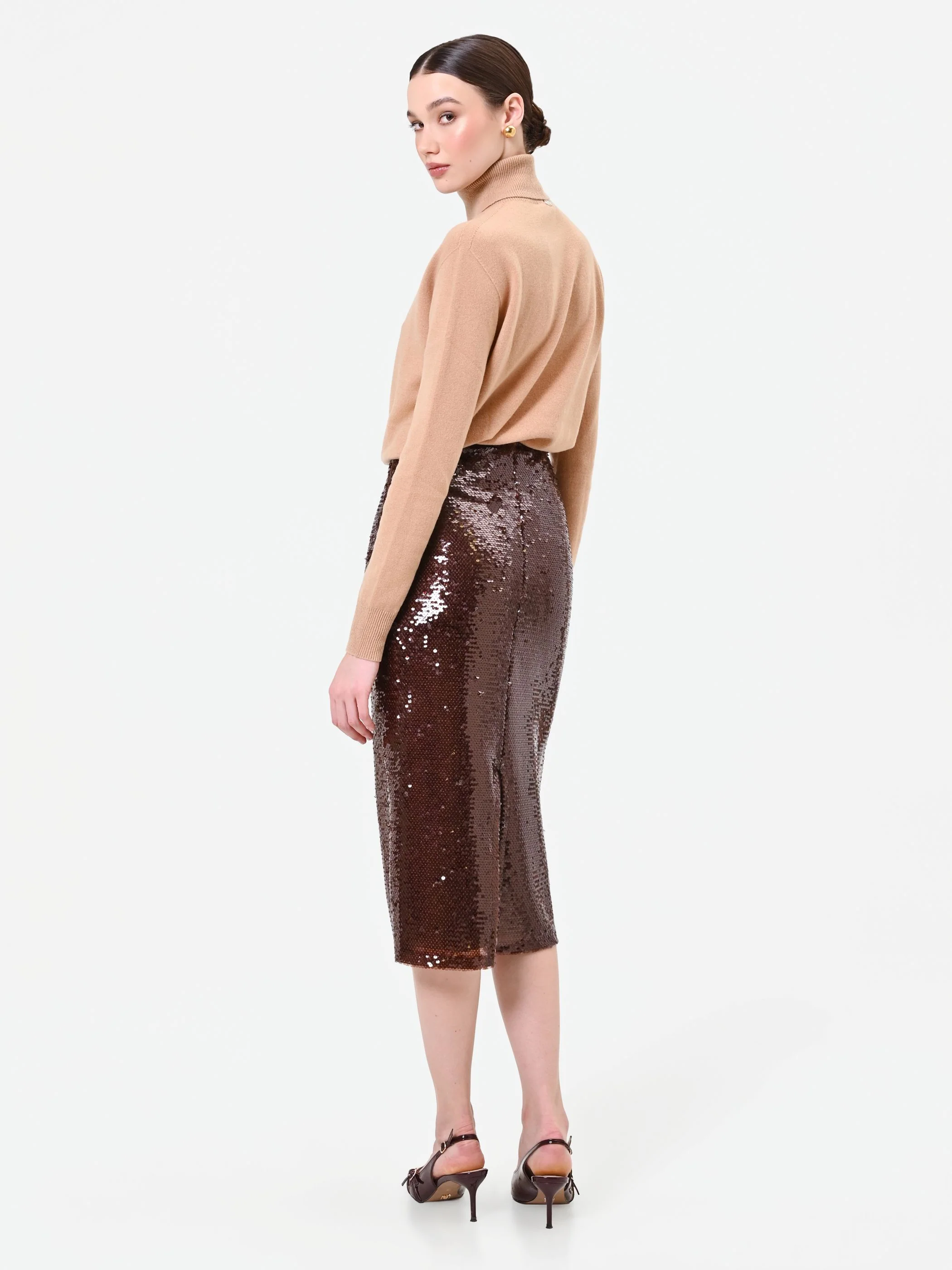 Gonna longuette marrone in paillettes