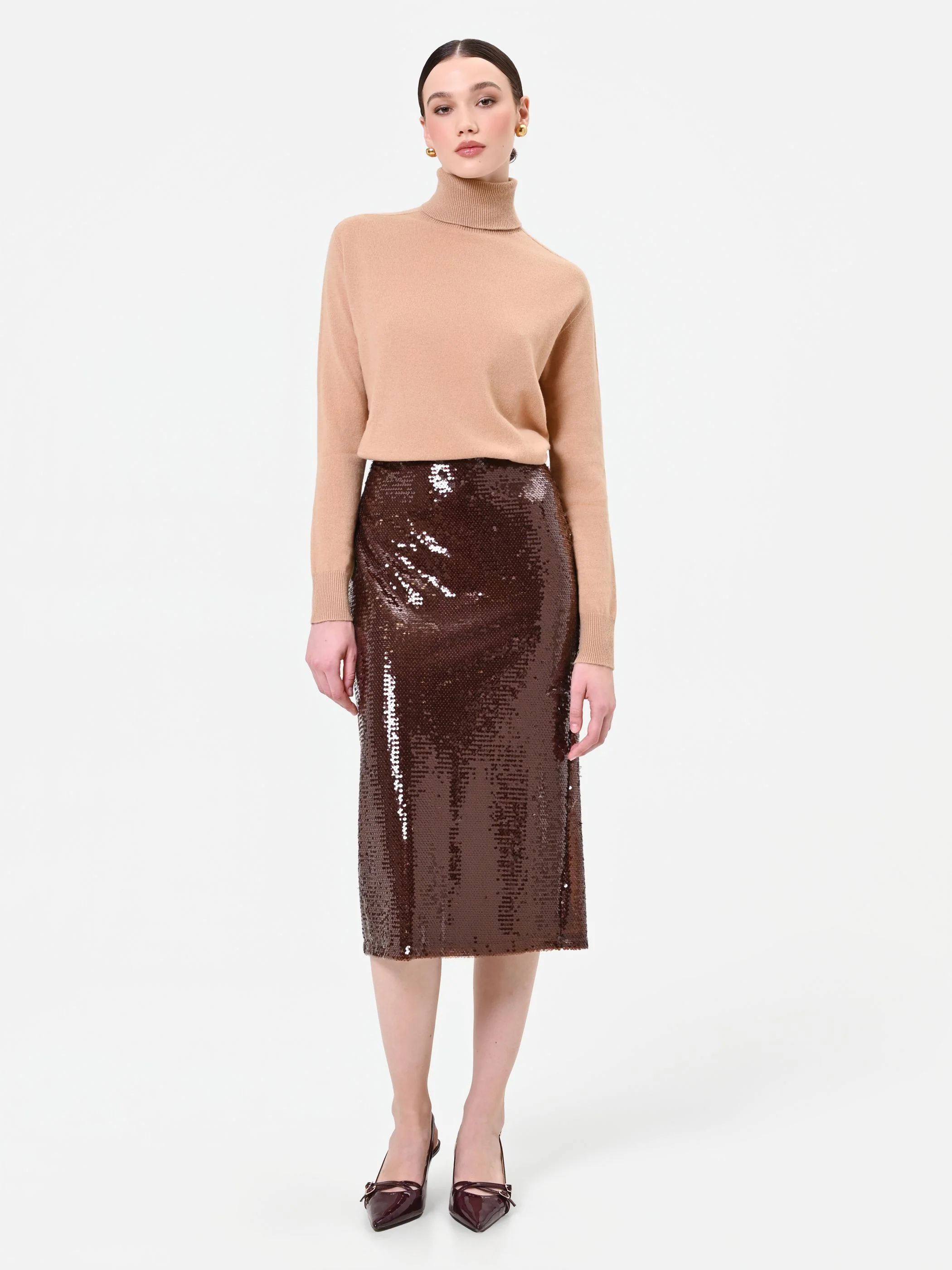 Gonna longuette marrone in paillettes - Image 2
